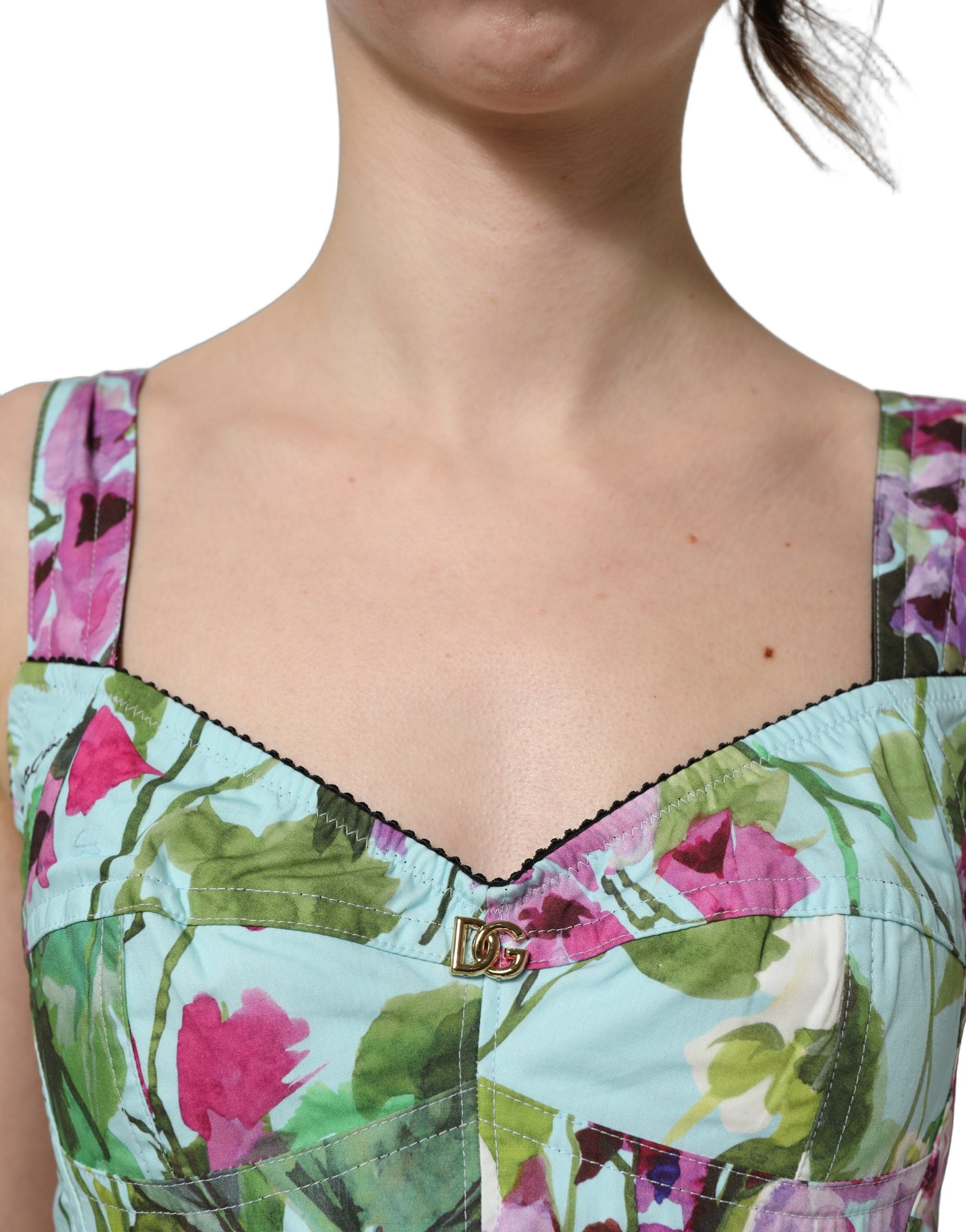 Dolce & Gabbana Multicolor Floral Cropped Bustier Tank Women's Top
