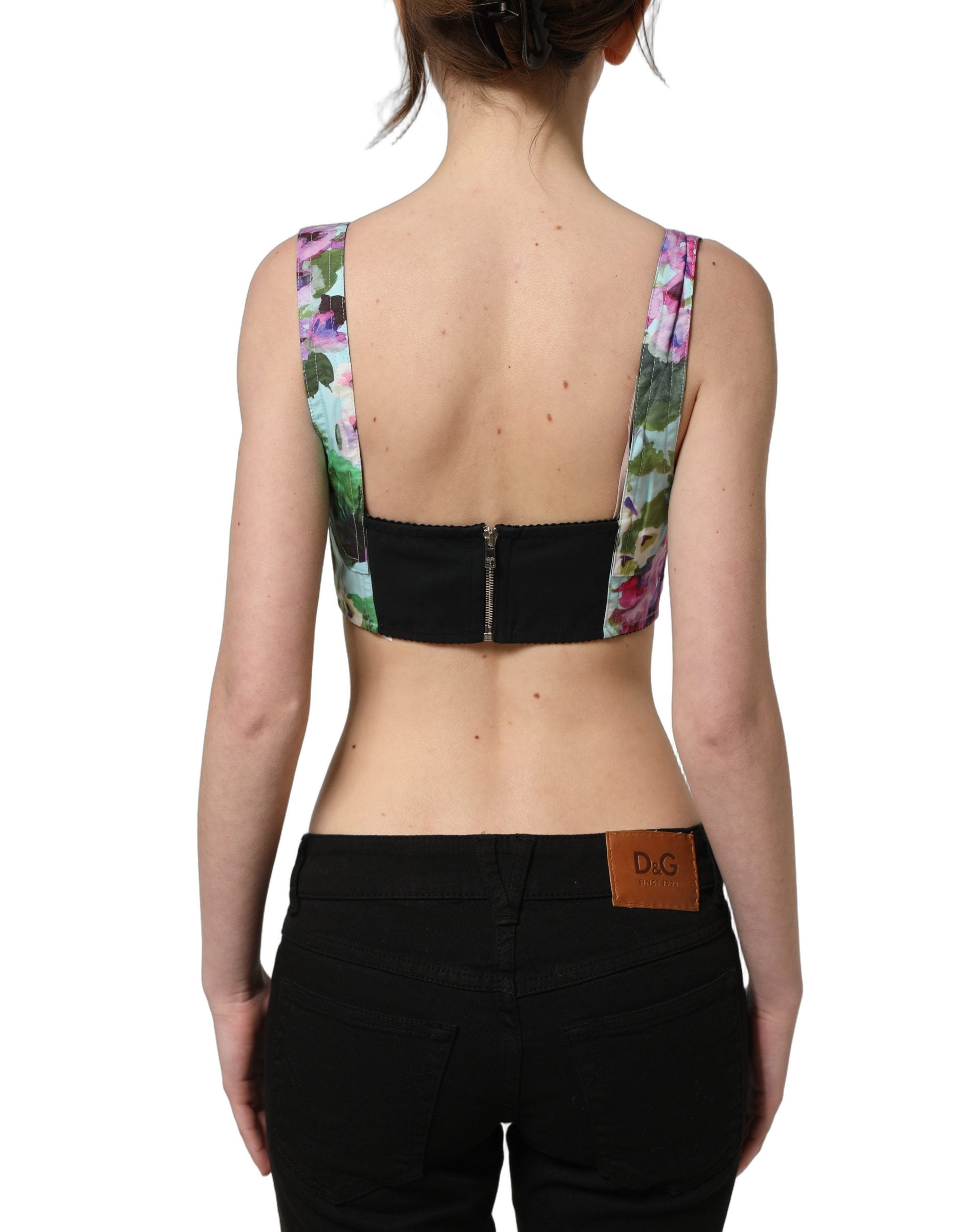 Dolce & Gabbana Multicolor Floral Cropped Bustier Tank Women's Top