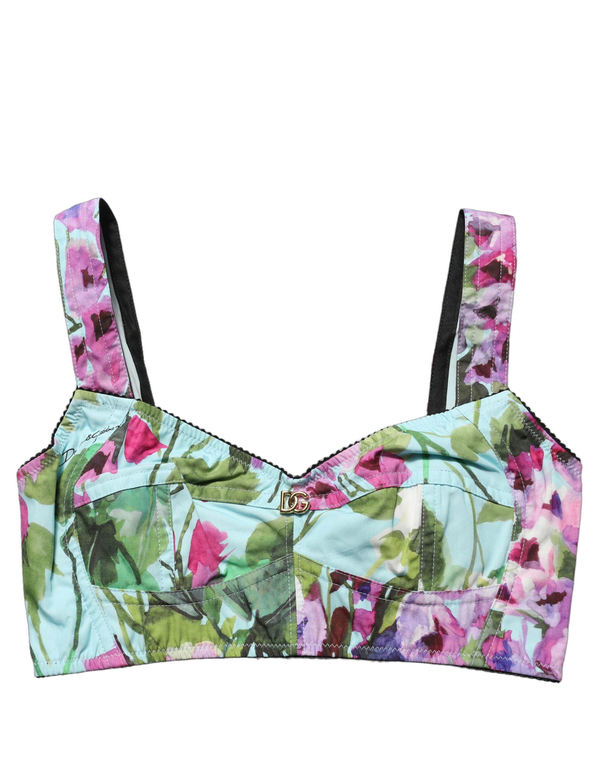 Dolce & Gabbana Multicolor Floral Cropped Bustier Tank Women's Top