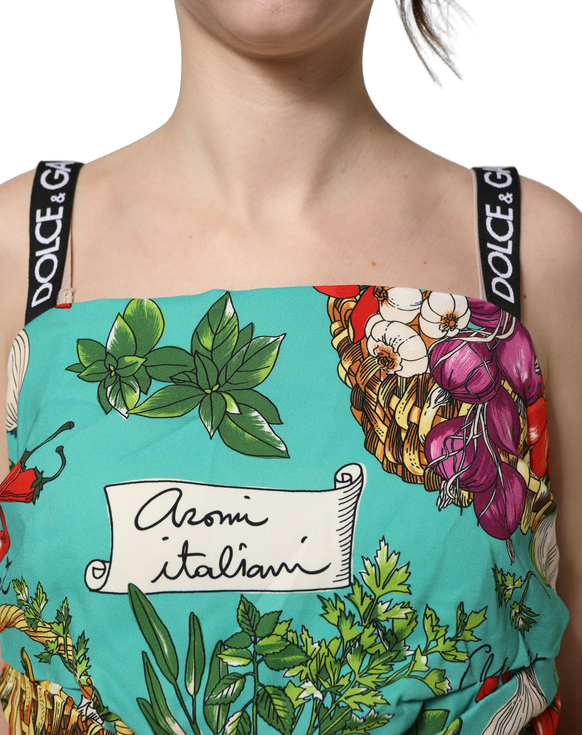 Dolce & Gabbana Multicolor Silk Vegetable Print Cropped Women's Top