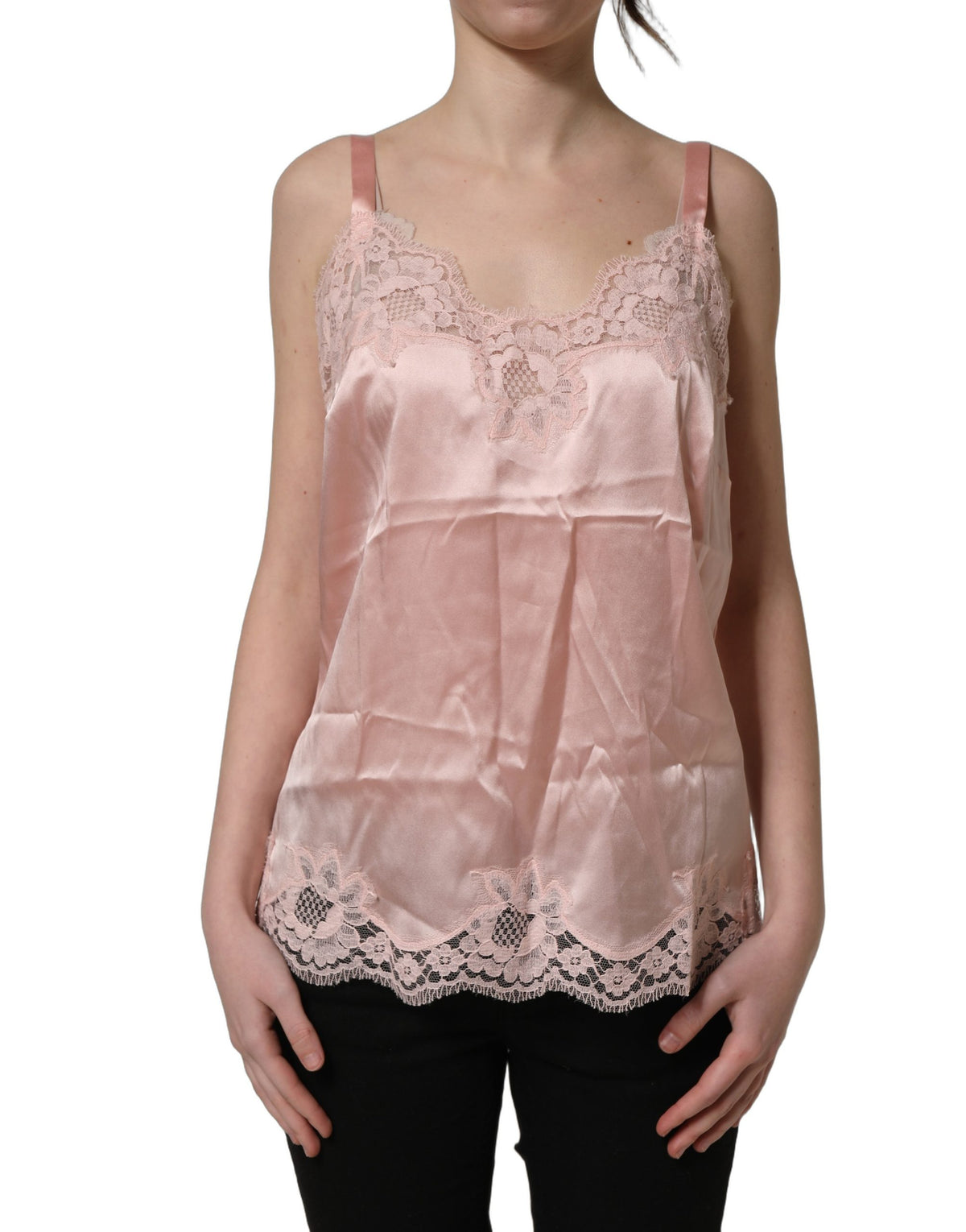 Dolce & Gabbana Light Pink Floral Lace Lingerie Underwear Women's Top