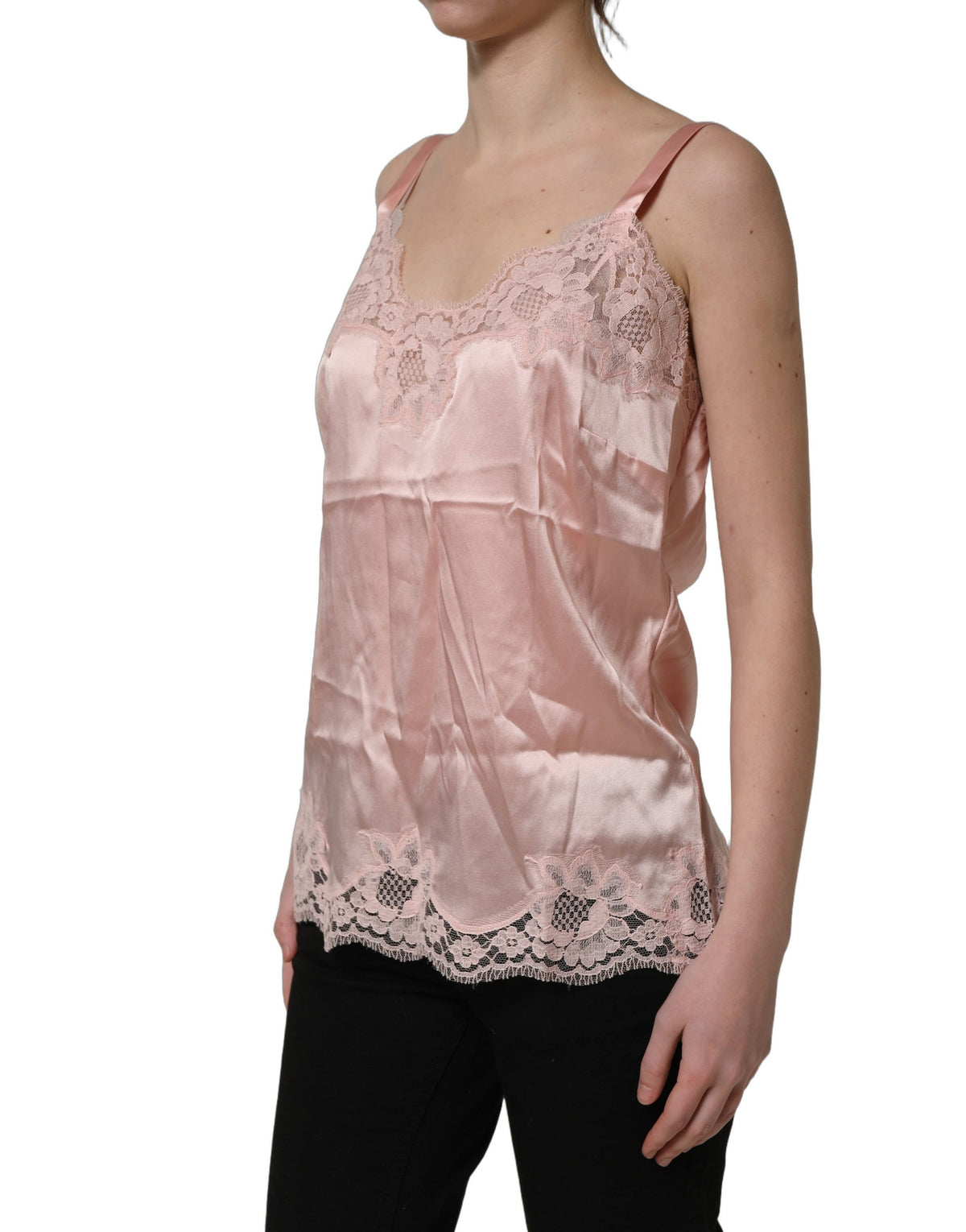 Dolce & Gabbana Light Pink Floral Lace Lingerie Underwear Women's Top