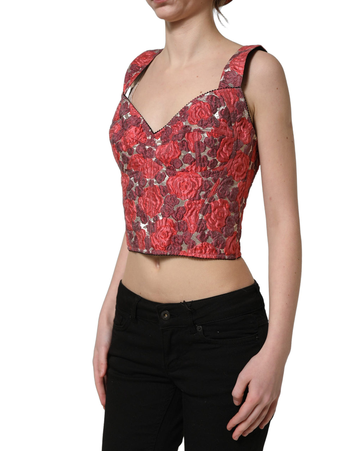 Dolce & Gabbana Multicolor Floral Cropped Bustier Tank Women's Top