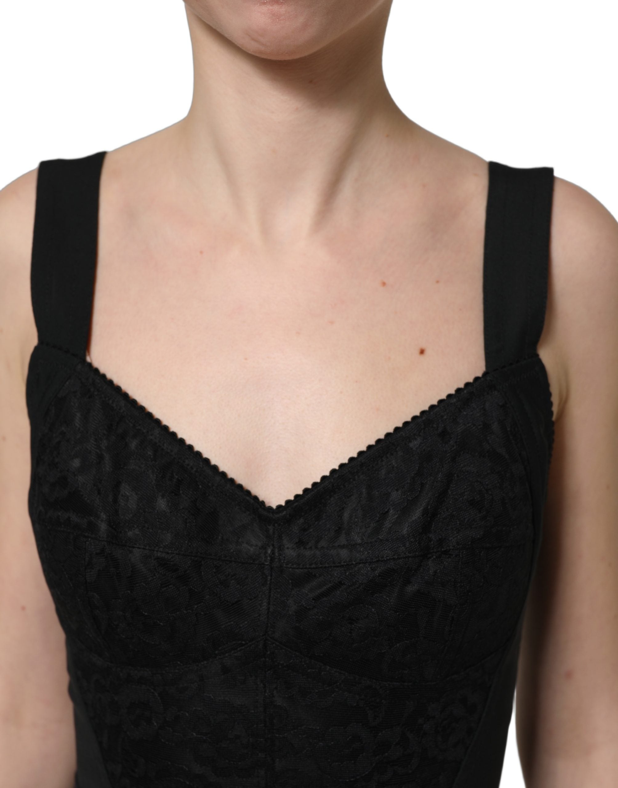 Dolce & Gabbana Black Floral Lace Corset Bodycon Women's Bodysuit