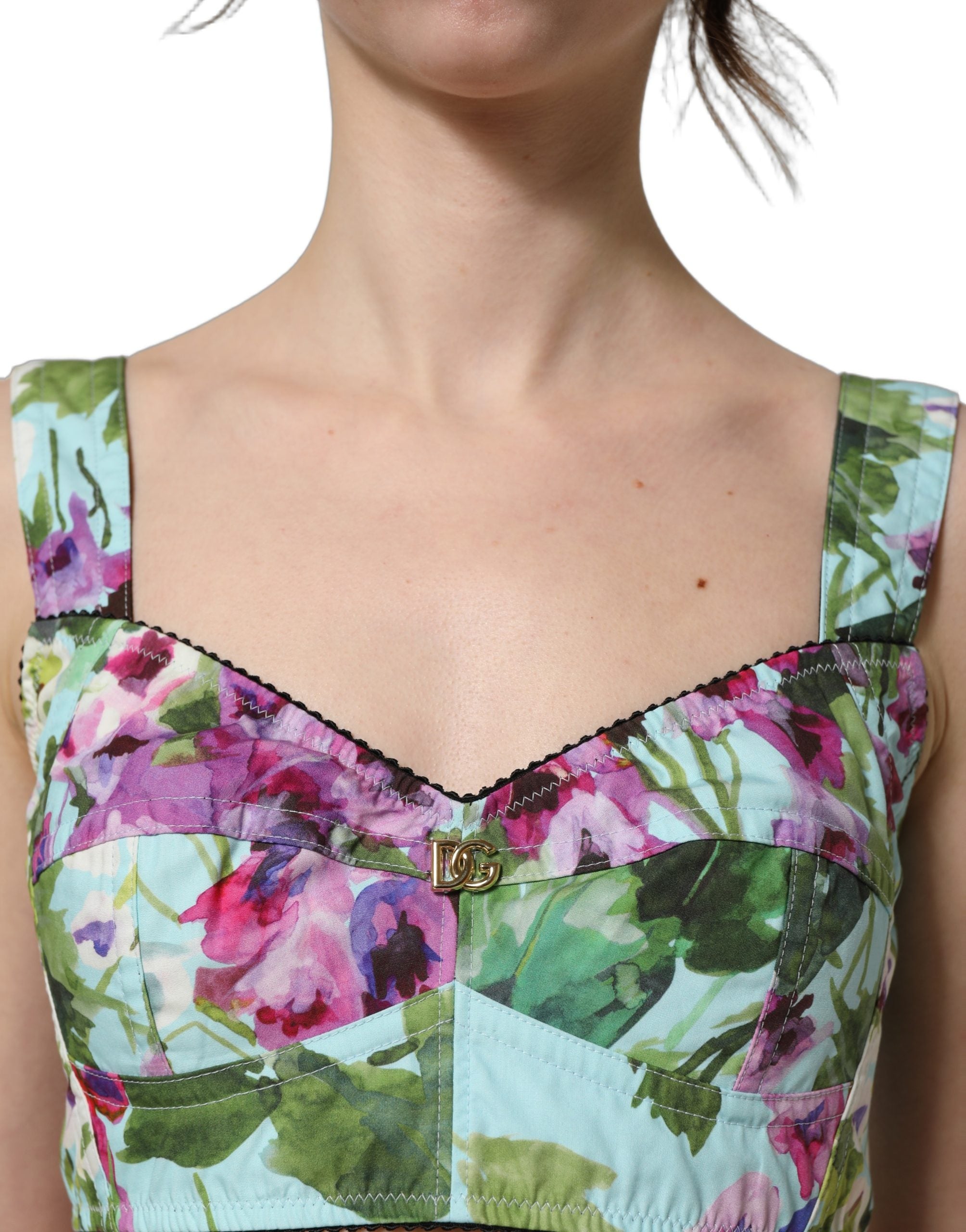 Dolce & Gabbana Multicolor Floral Cropped Bustier Tank Women's Top