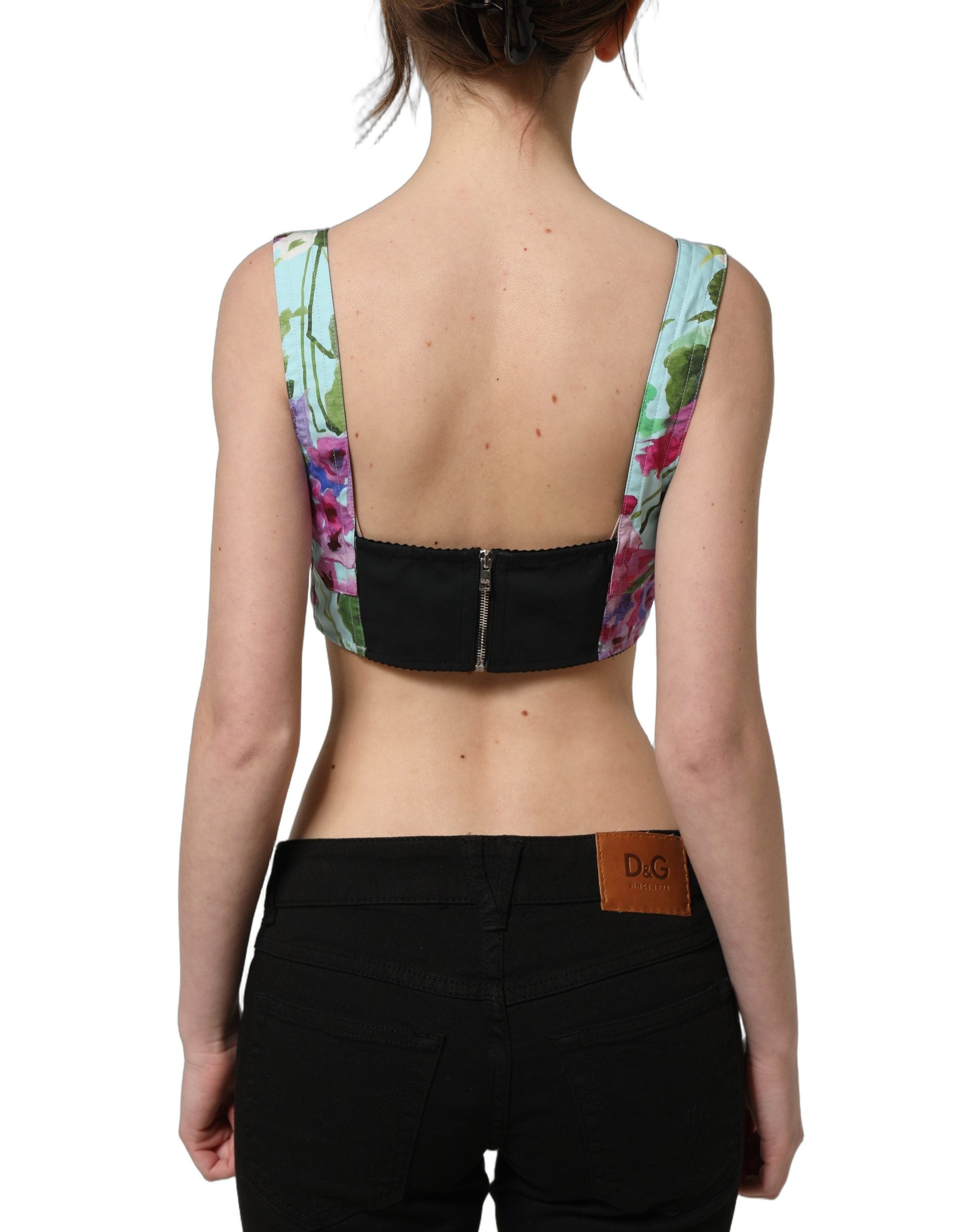 Dolce & Gabbana Multicolor Floral Cropped Bustier Tank Women's Top