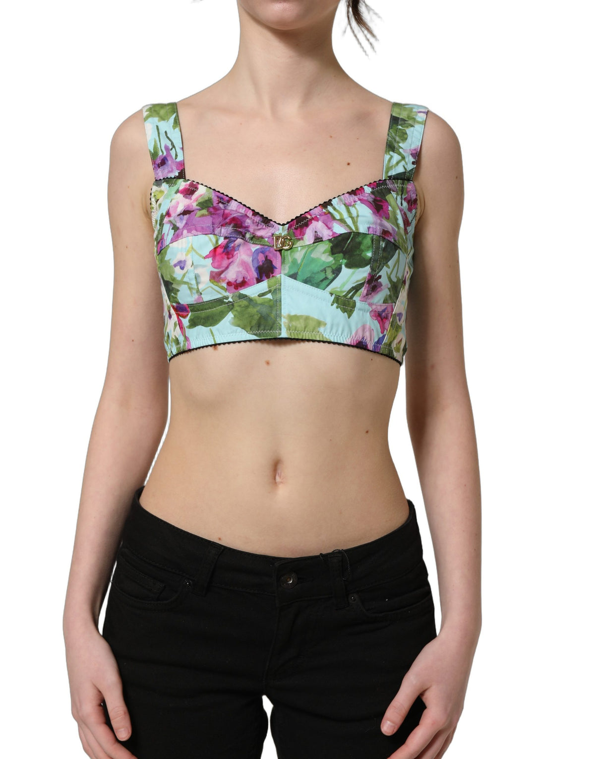 Dolce & Gabbana Multicolor Floral Cropped Bustier Tank Women's Top