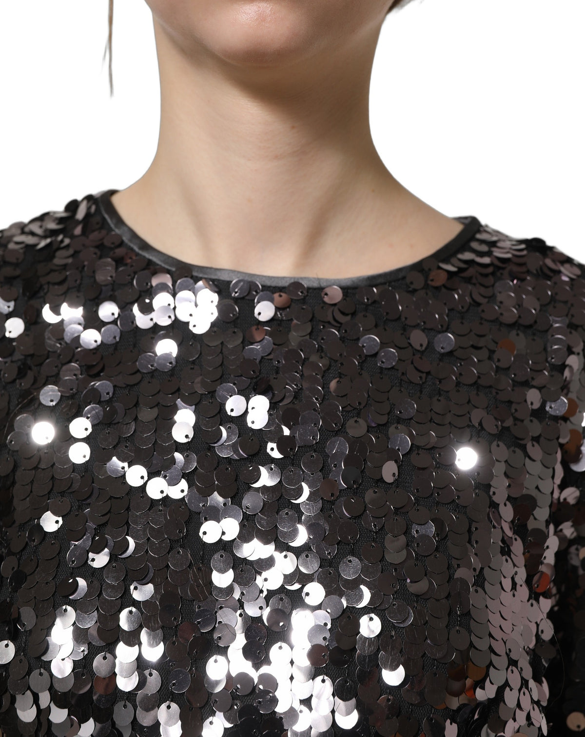 Dolce & Gabbana Black Sequined Long Sleeves Crop Blouse Women's Top