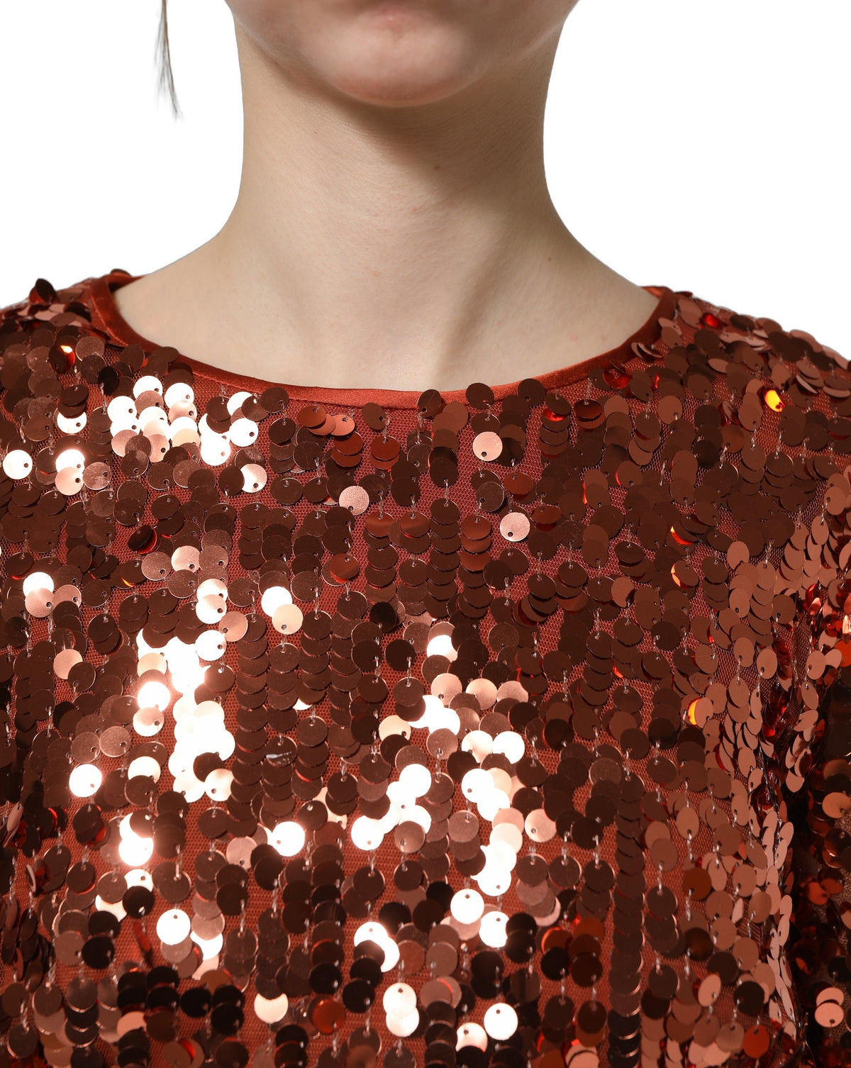 Dolce & Gabbana Red Sequined Long Sleeves Crop Blouse Women's Top