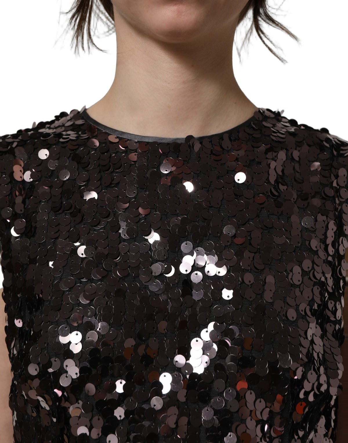 Dolce & Gabbana Purple Sequined Sleeveless Cropped Tank Women's Top
