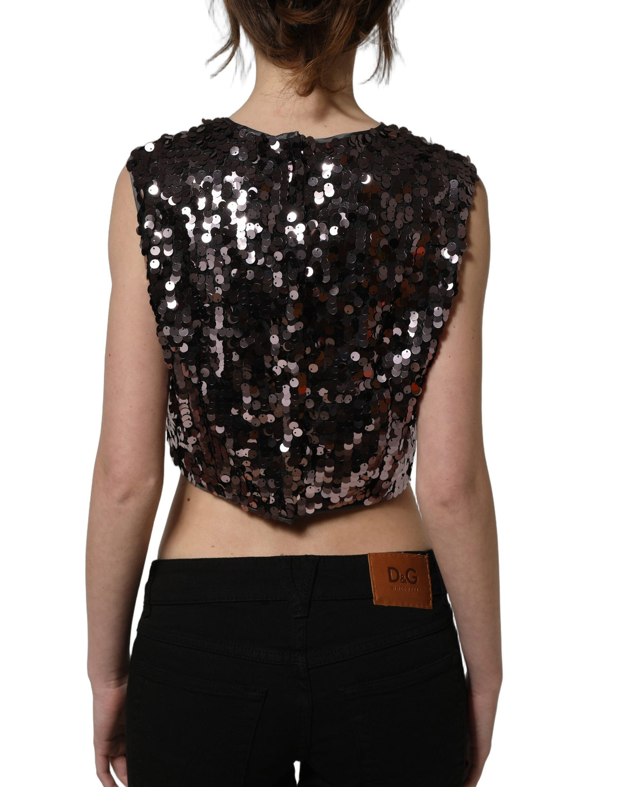Dolce & Gabbana Purple Sequined Sleeveless Cropped Tank Women's Top