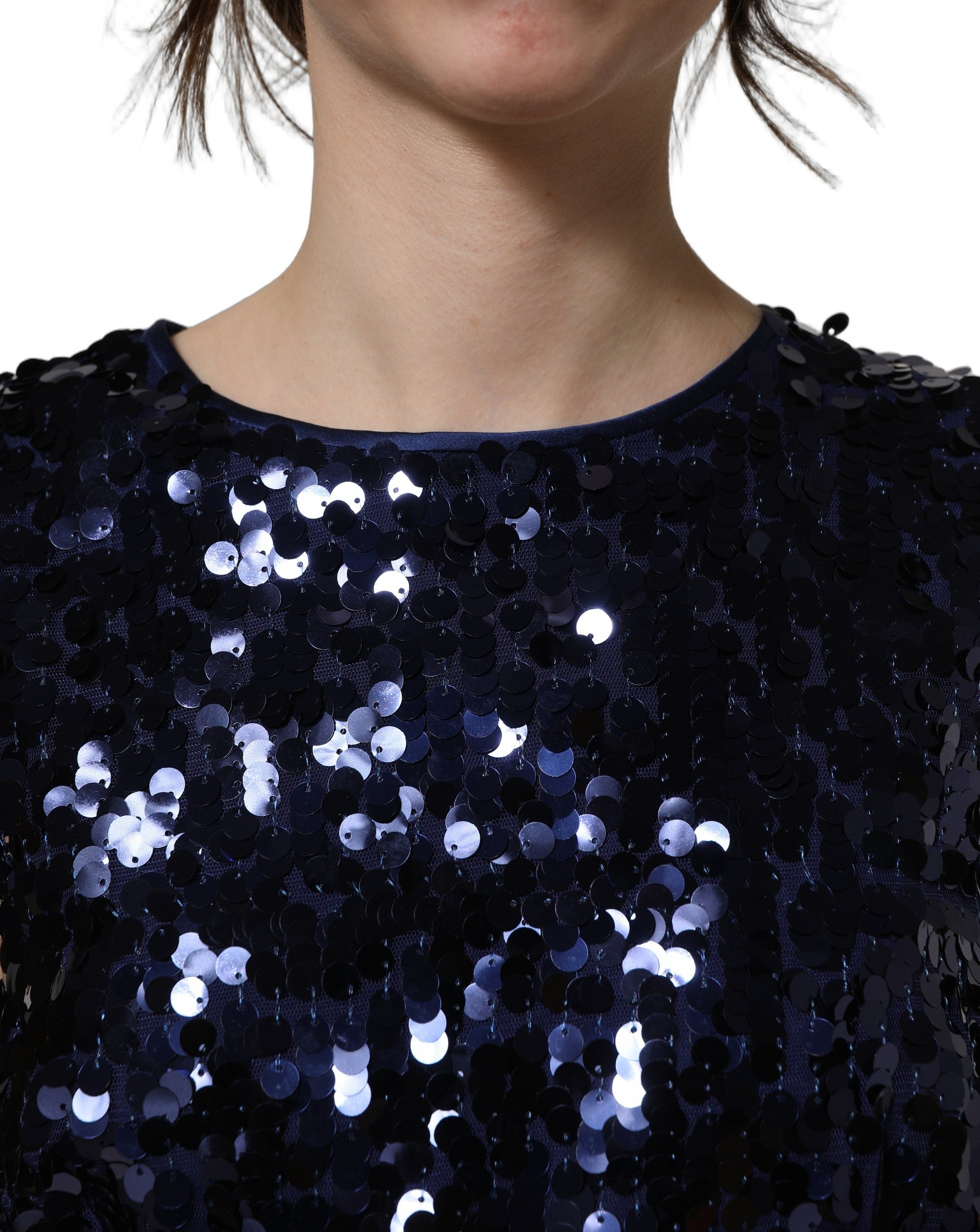 Dolce & Gabbana Blue Sequined Sleeveless Cropped Tank Women's Top