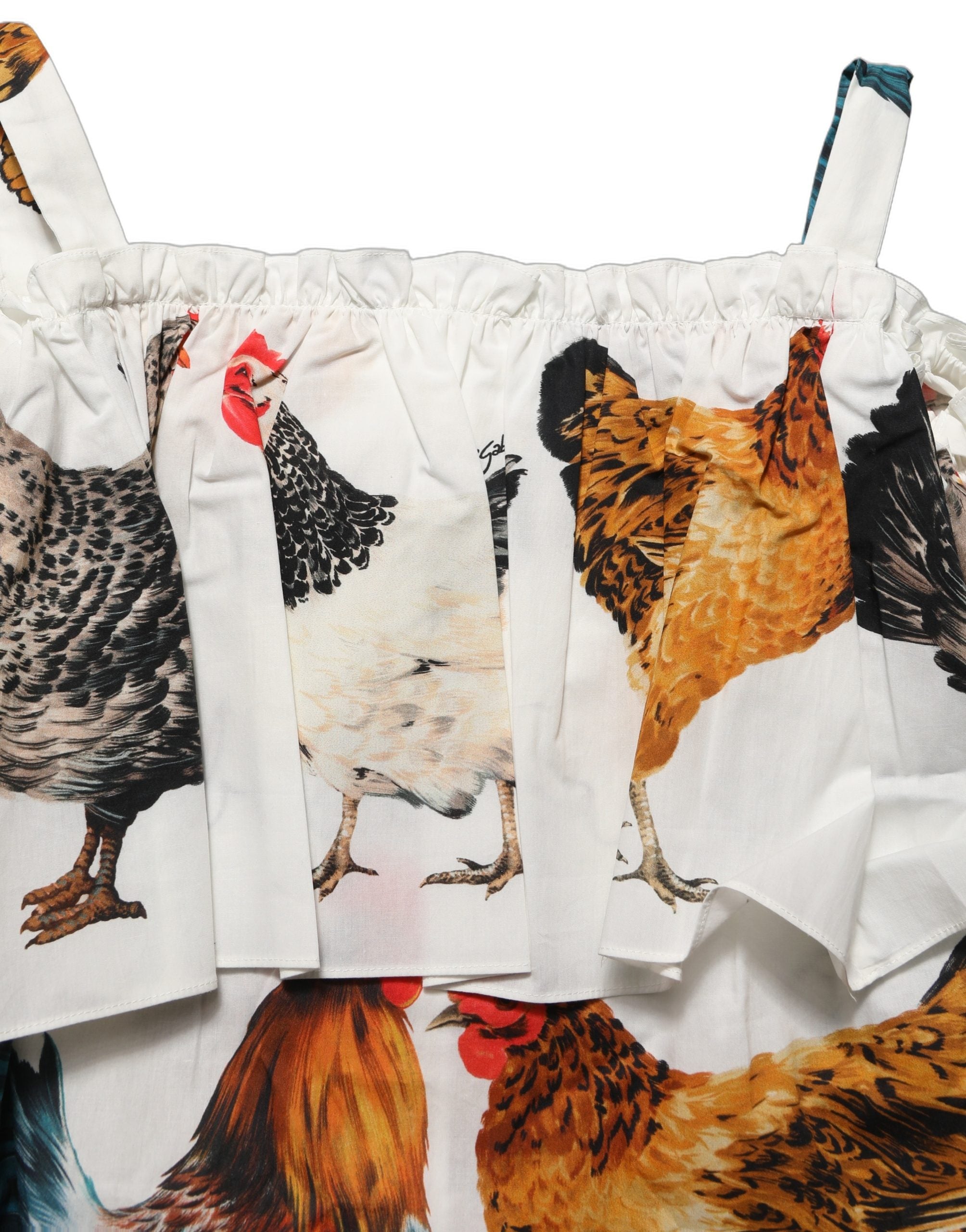 Dolce & Gabbana White Rooster Print Poplin Off The Shoulder Women's Top