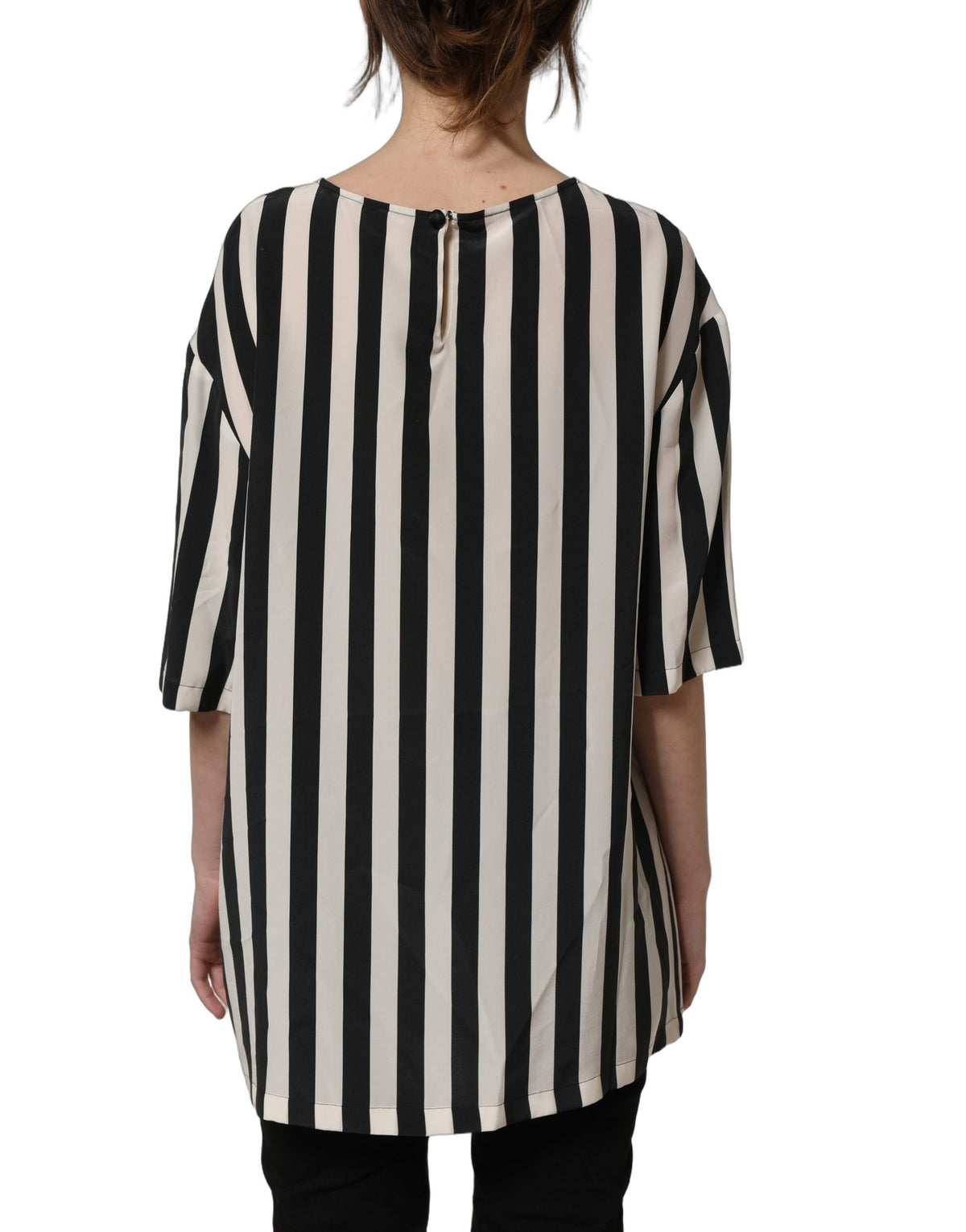 Dolce & Gabbana Black White Stripes Round Neck Blouse Women's Top