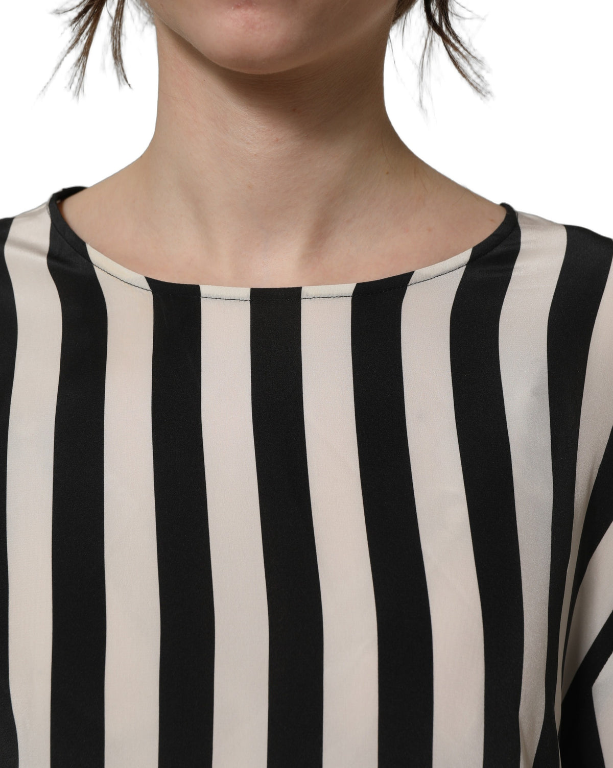 Dolce & Gabbana Black White Stripes Round Neck Blouse Women's Top