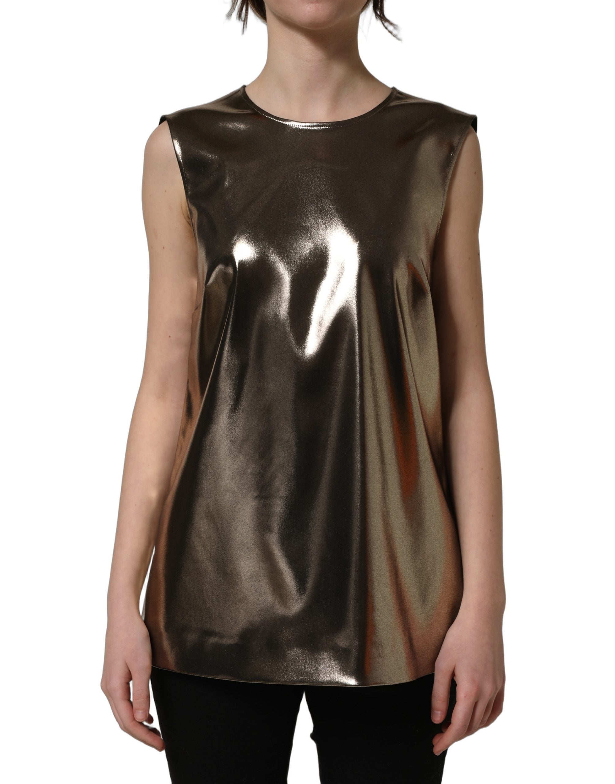 Dolce & Gabbana Metallic Bronze Roundneck SleevelessTank Women's Top
