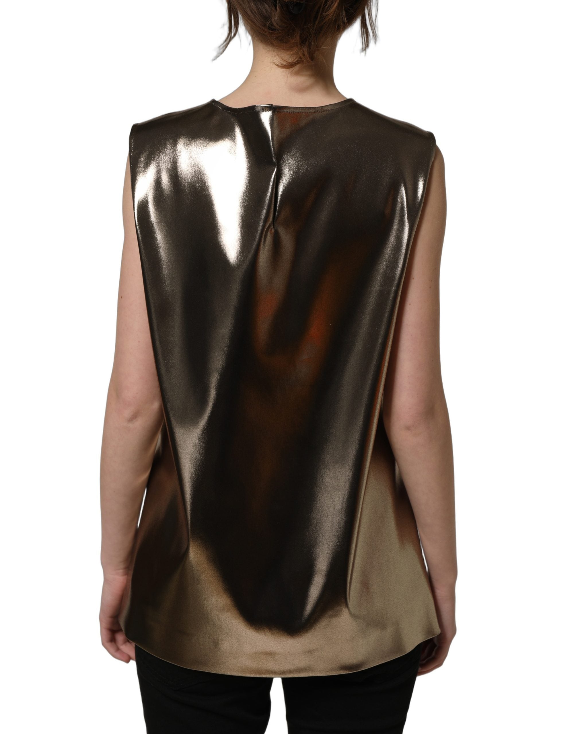 Dolce & Gabbana Metallic Bronze Roundneck SleevelessTank Women's Top