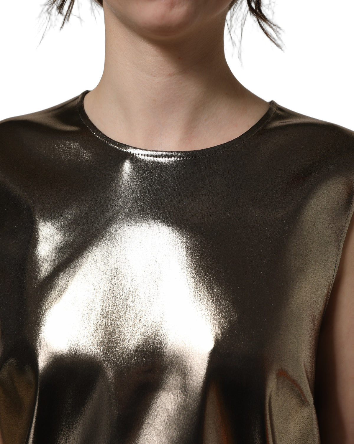Dolce & Gabbana Metallic Bronze Roundneck SleevelessTank Women's Top