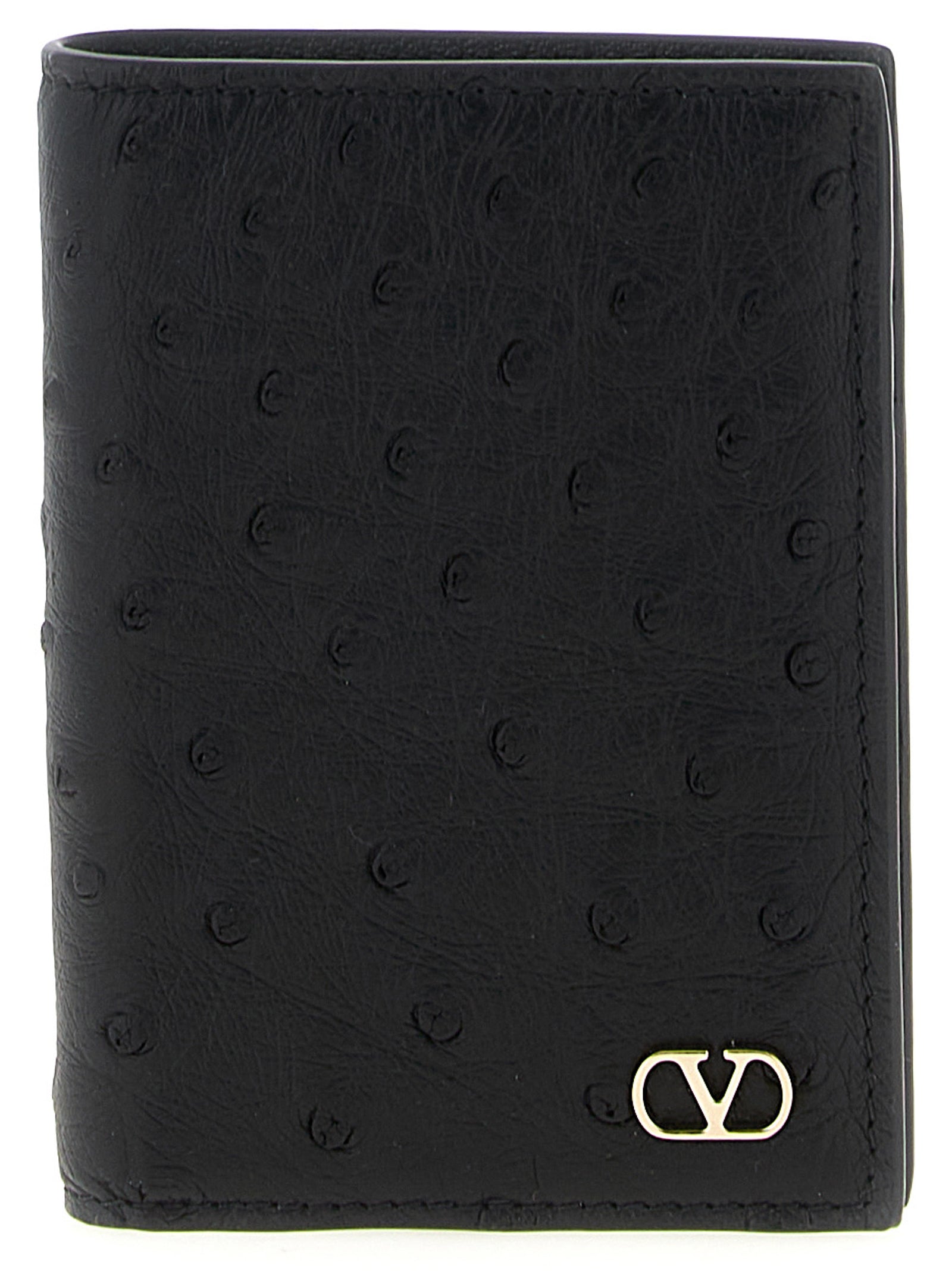 Valentino Garavani Black Ostrich Skin Men's Cardholder