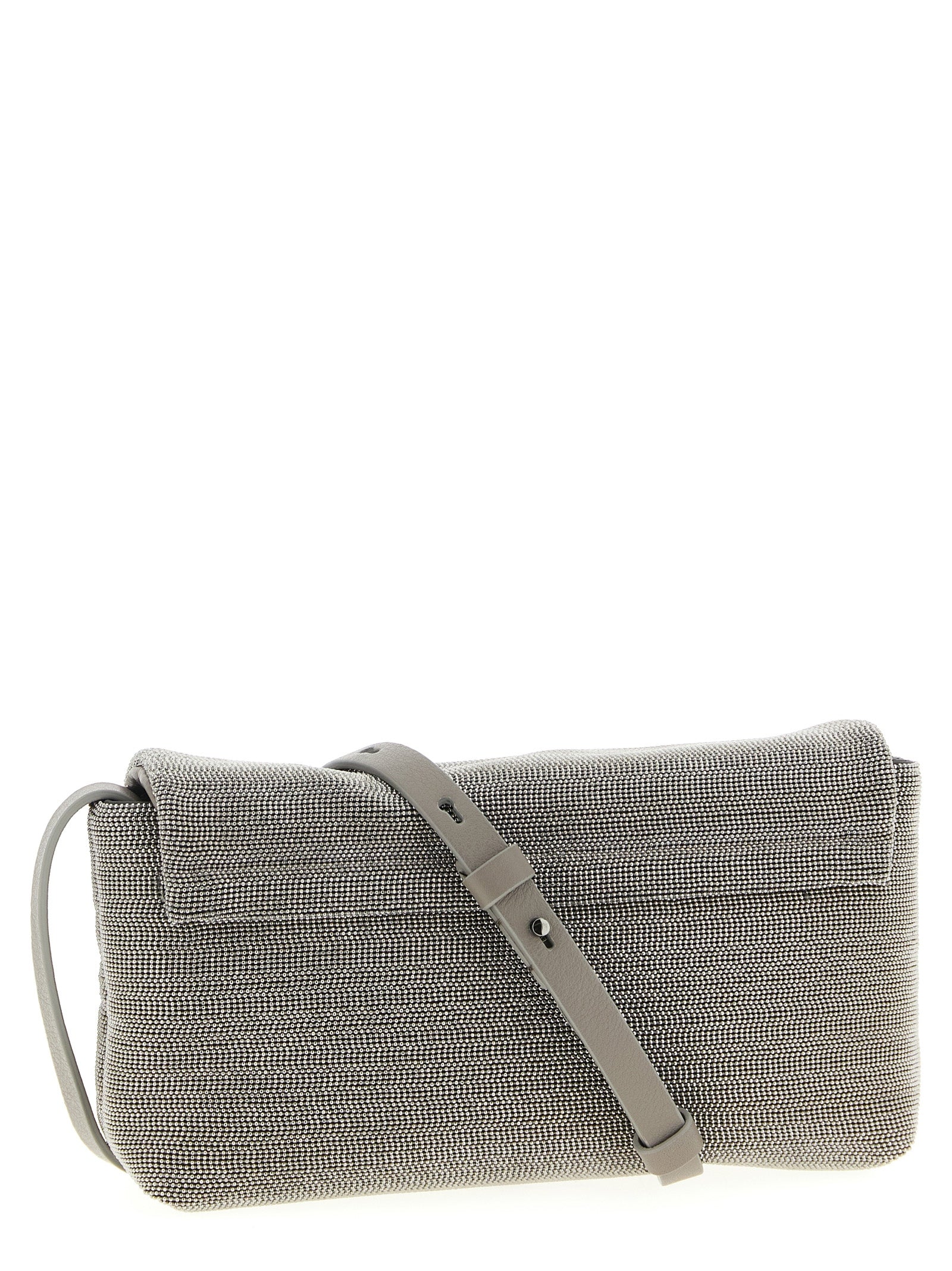 Brunello Cucinelli Silver Leather Clutch Women's Bag