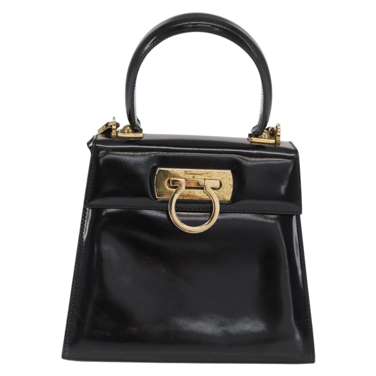 Salvatore Ferragamo Gancini Convertible Top Handle Patent Leather Black Patent_Leather Handbag (Pre-Owned)