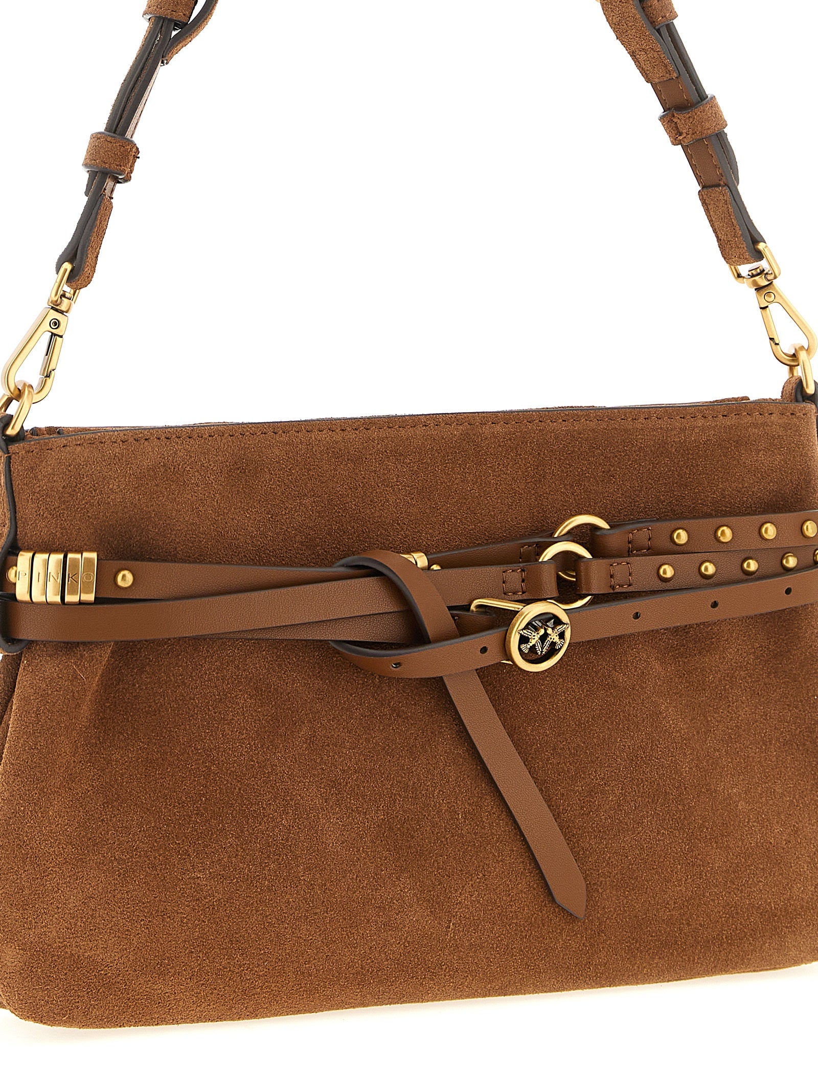 PINKO Brown Lamb Leather Shoulder Women's Bag