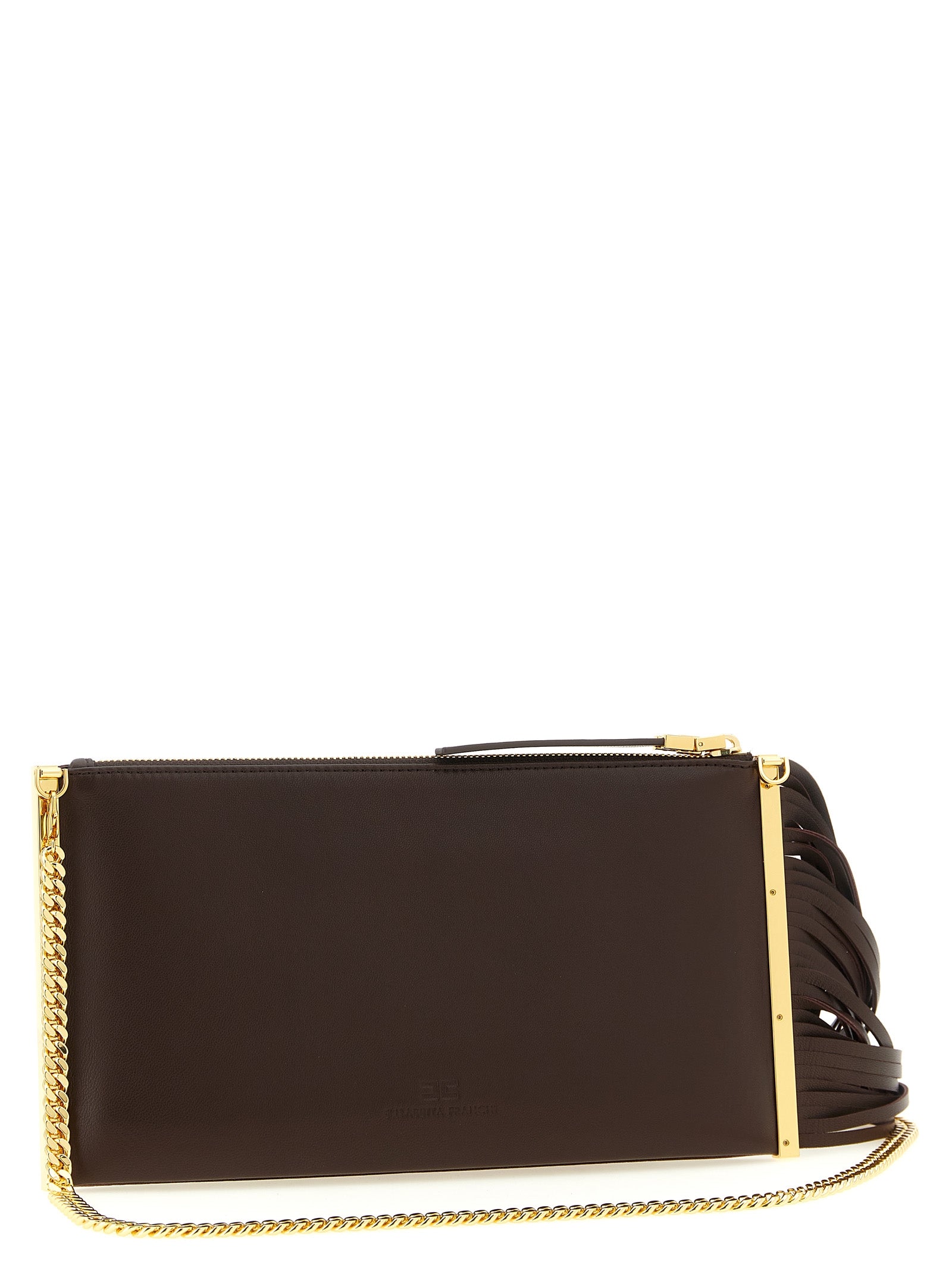 Elisabetta Franchi Brown Leather Clutch Women's Bag