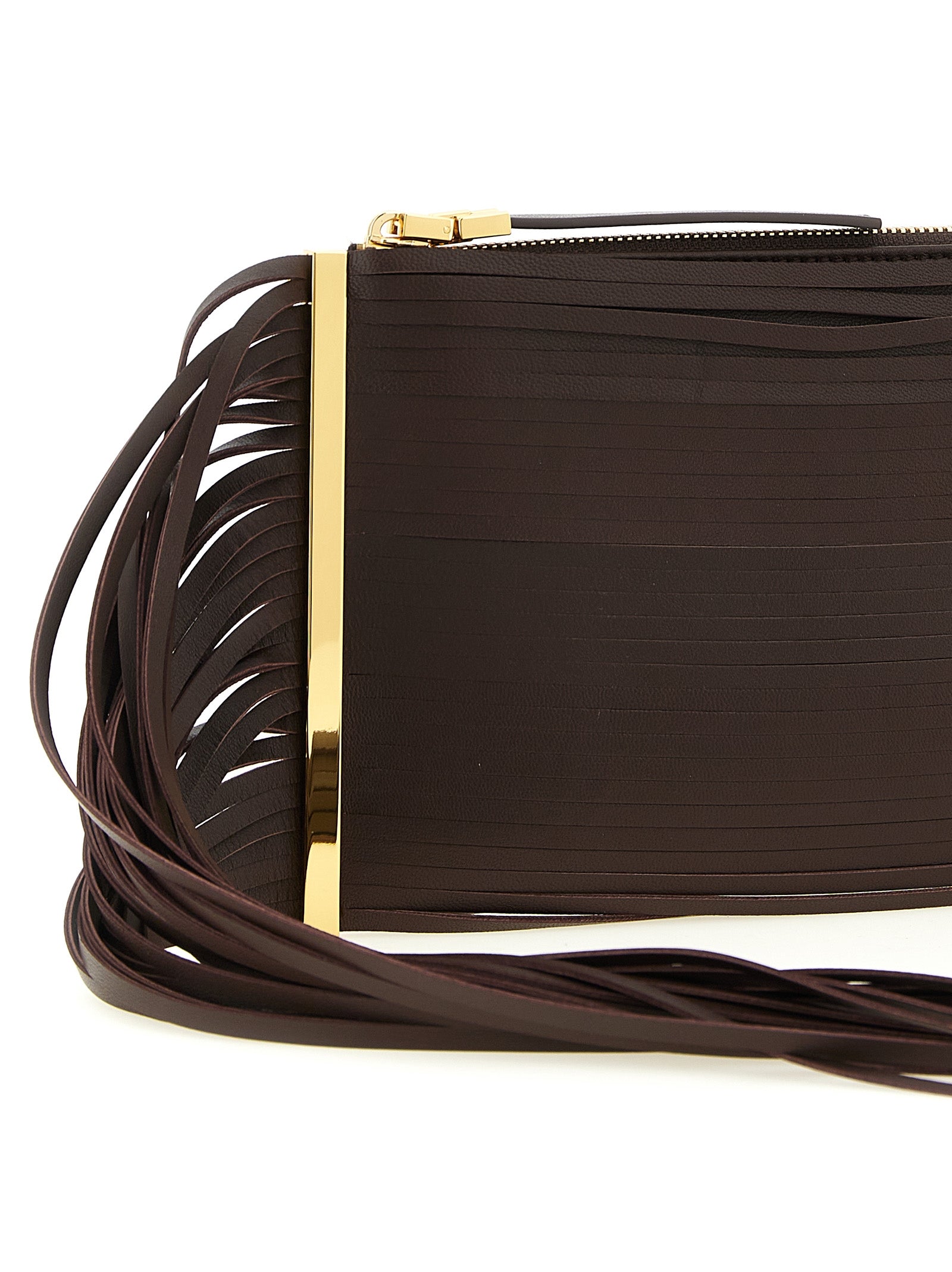 Elisabetta Franchi Brown Leather Clutch Women's Bag