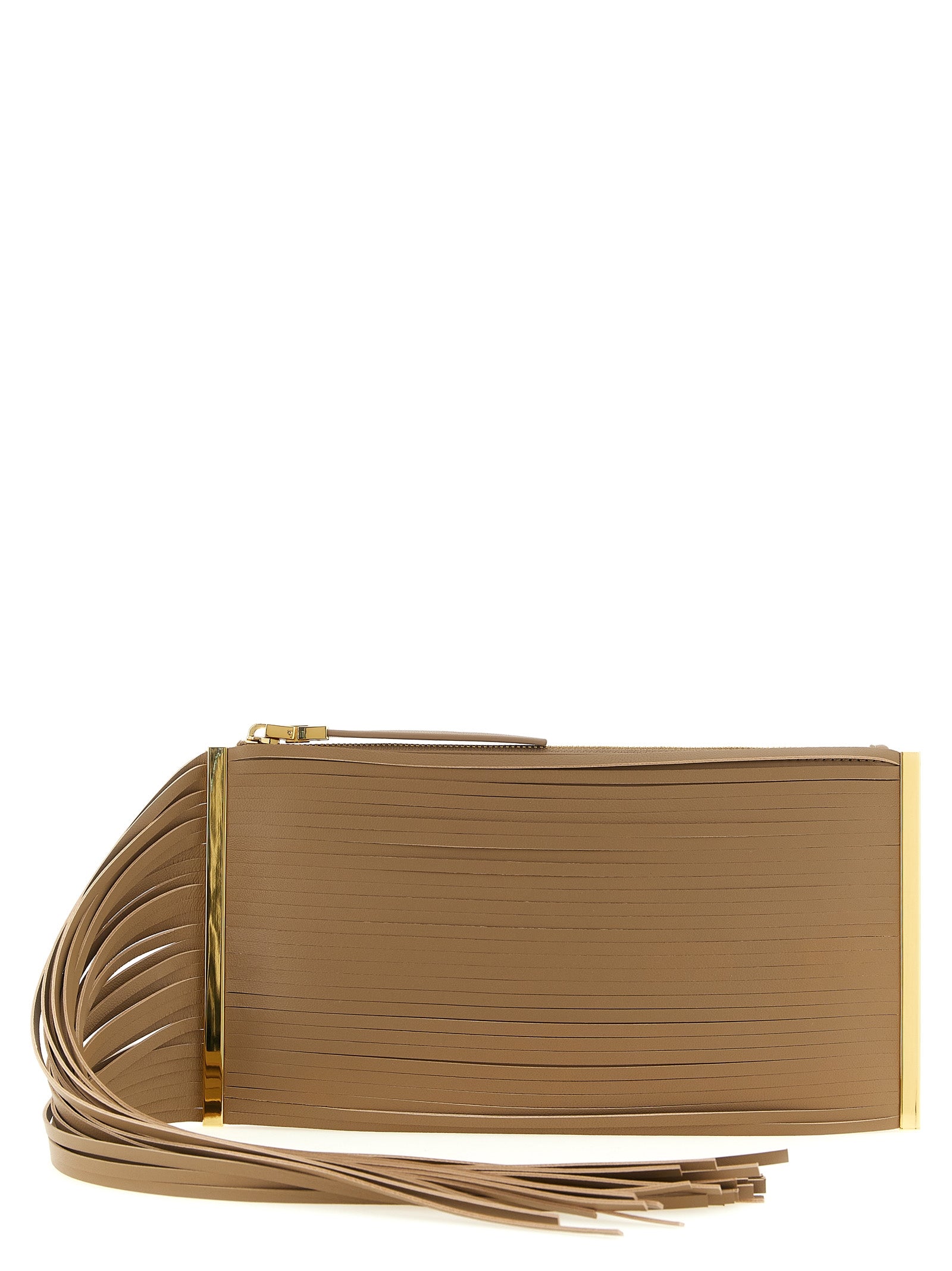 Elisabetta Franchi Beige Leather Clutch Women's Bag