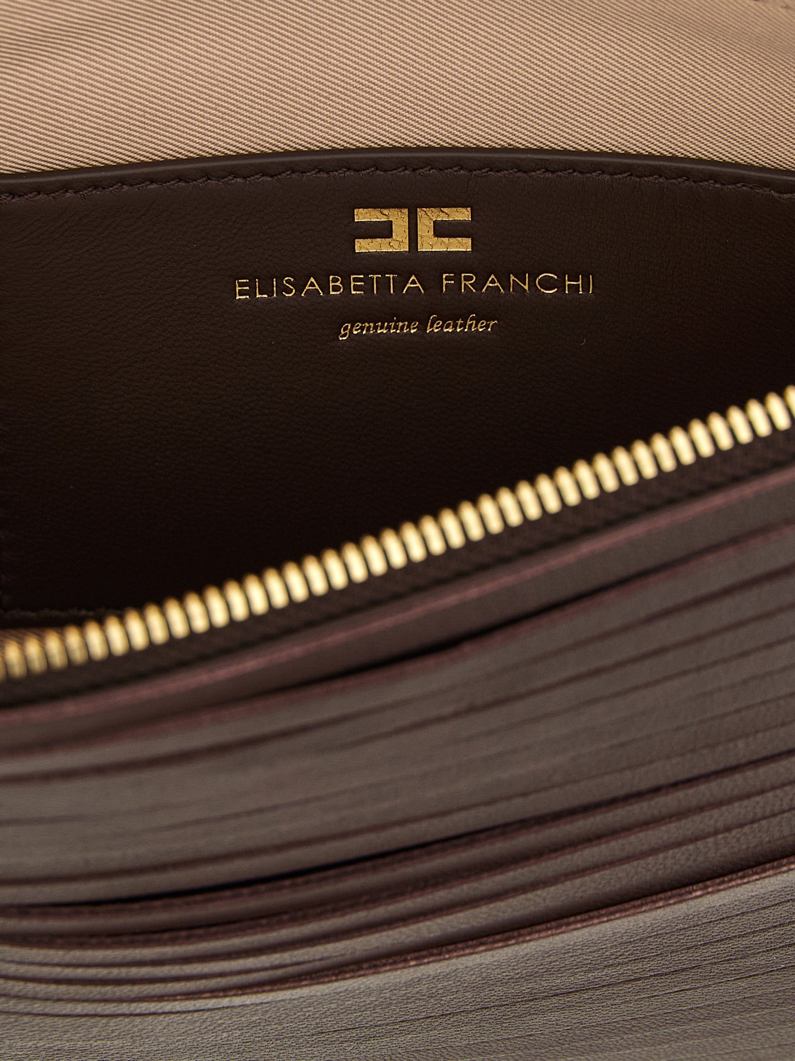 Elisabetta Franchi Brown Leather Clutch Women's Bag