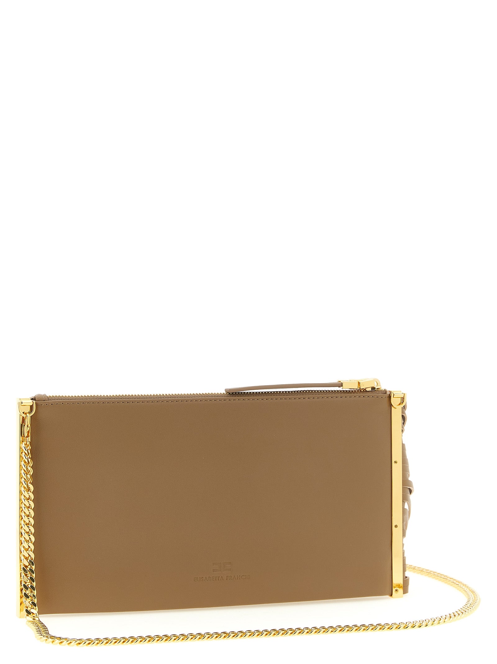 Elisabetta Franchi Beige Leather Clutch Women's Bag