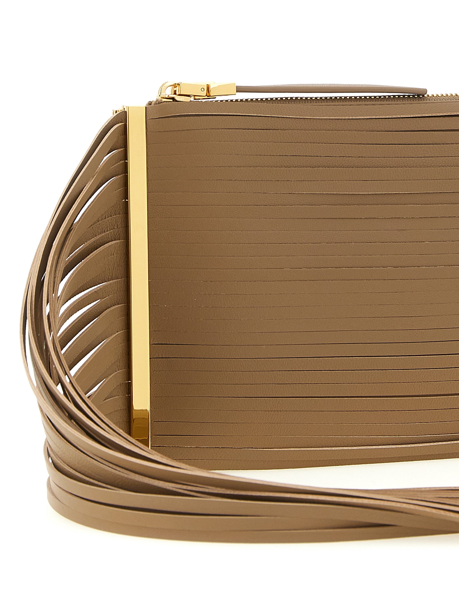 Elisabetta Franchi Beige Leather Clutch Women's Bag