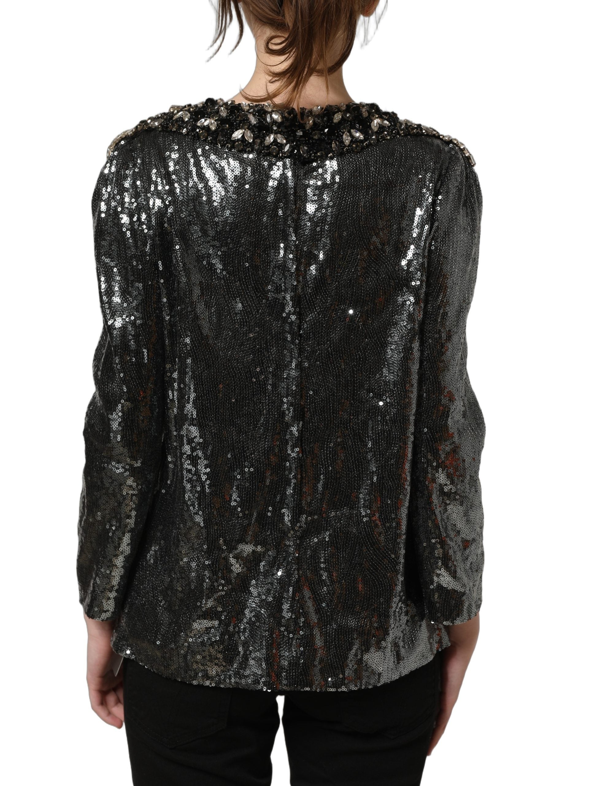 Dolce & Gabbana Metallic Gray Sequin Embellished Blouse Women's Top