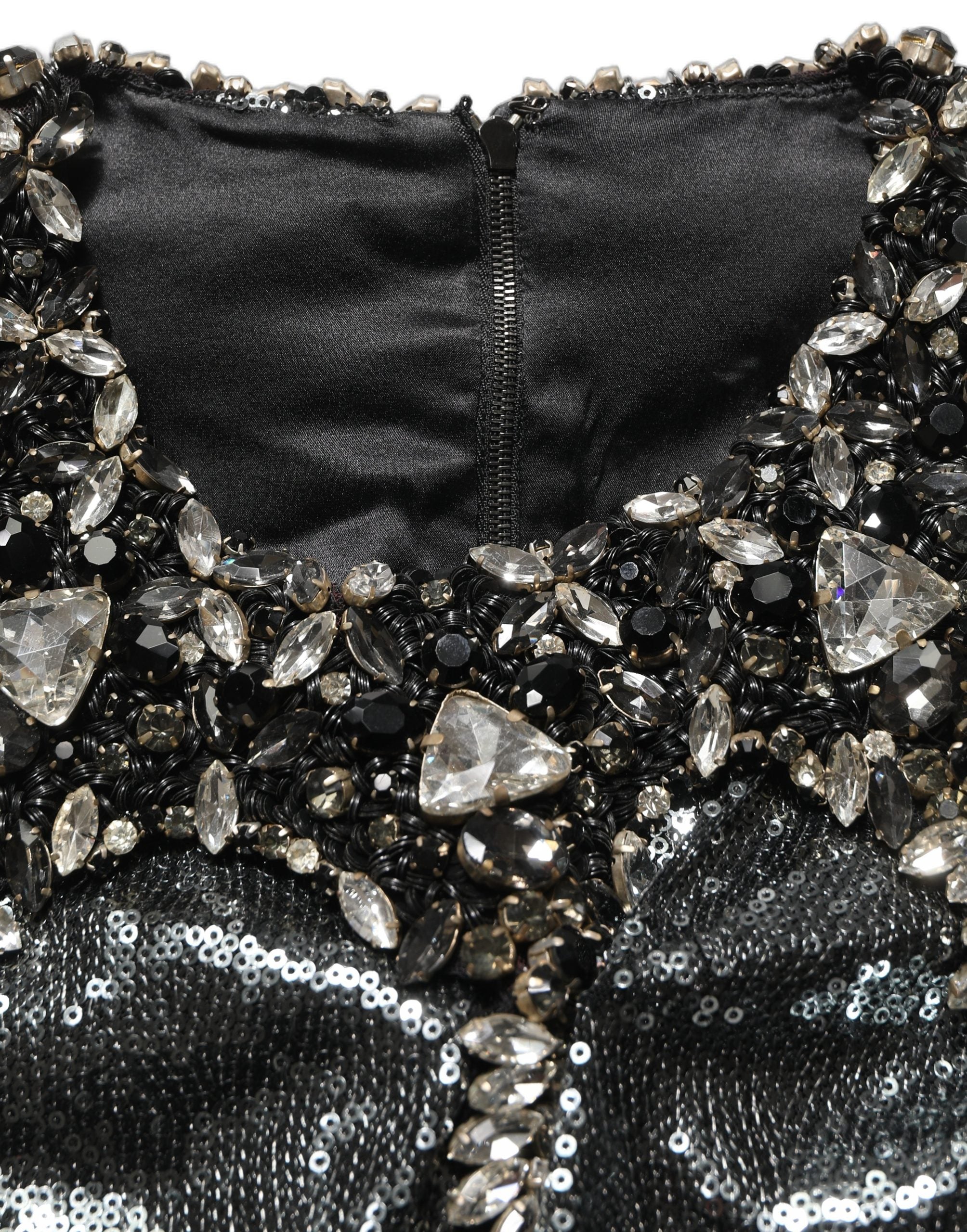 Dolce & Gabbana Metallic Gray Sequin Embellished Blouse Women's Top