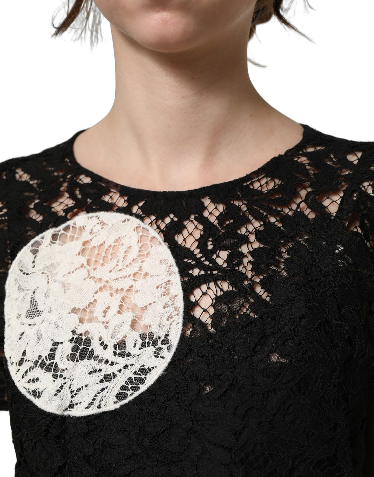 Dolce & Gabbana Black White Floral Lace Short Sleeve Blouse Women's Top