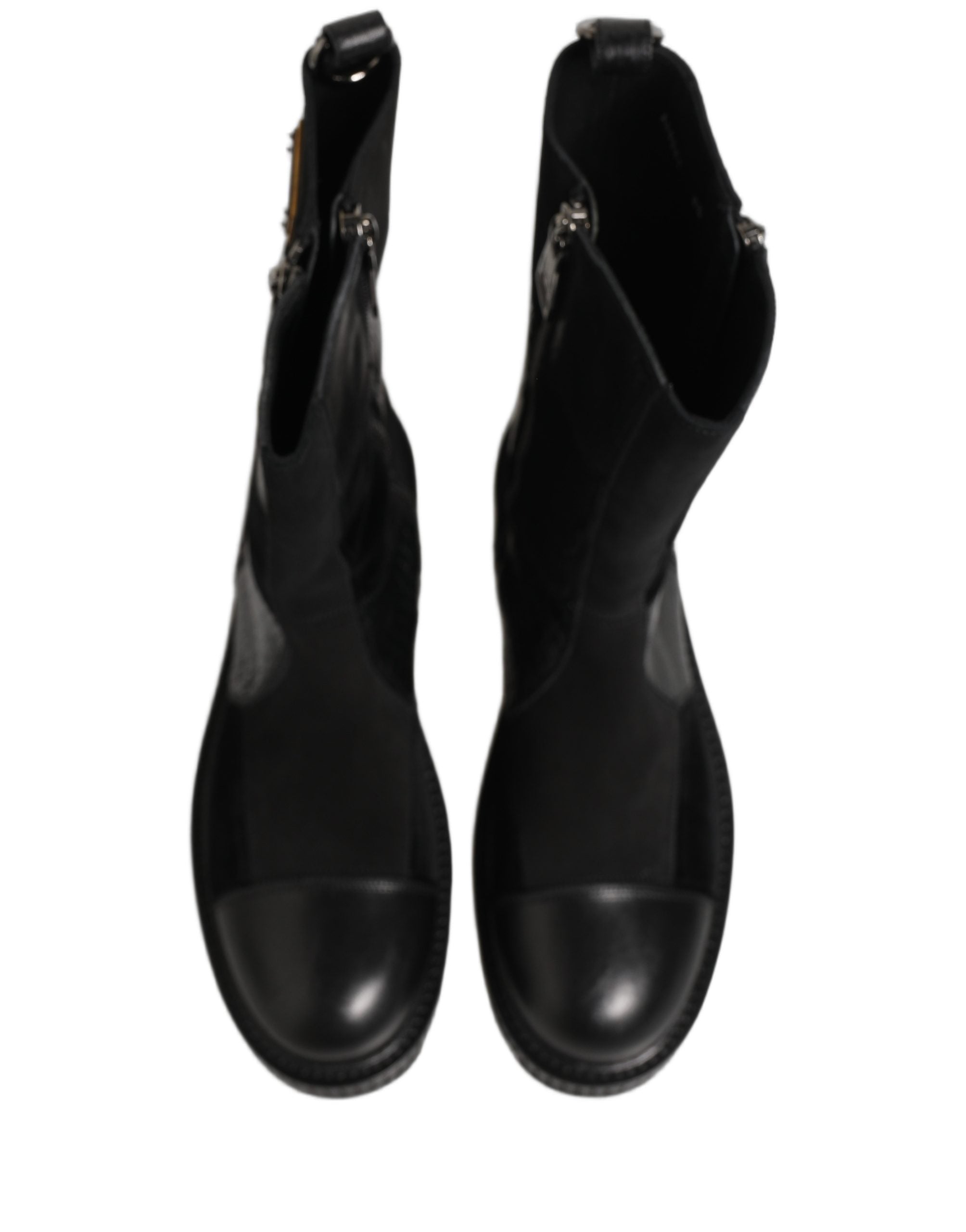 Dolce & Gabbana Black Patchwork Leather Mid Calf Boots Men's Shoes