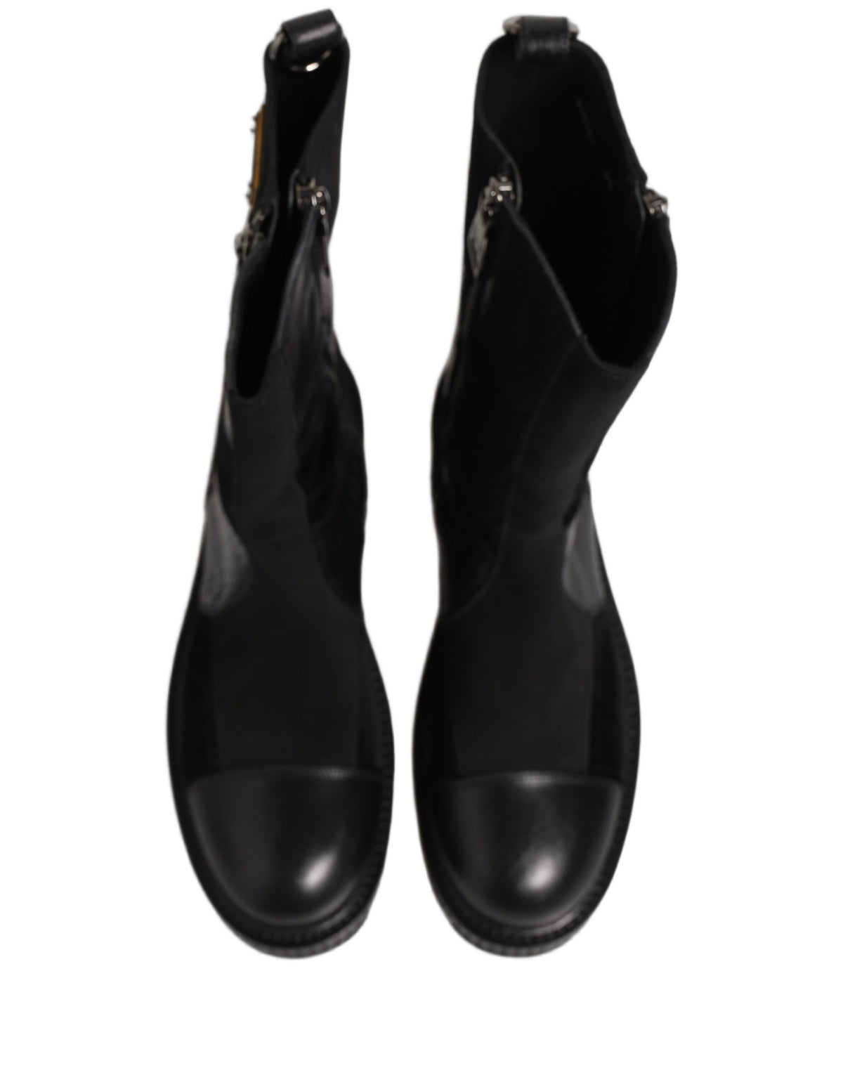 Dolce & Gabbana Black Patchwork Leather Mid Calf Boots Men's Shoes