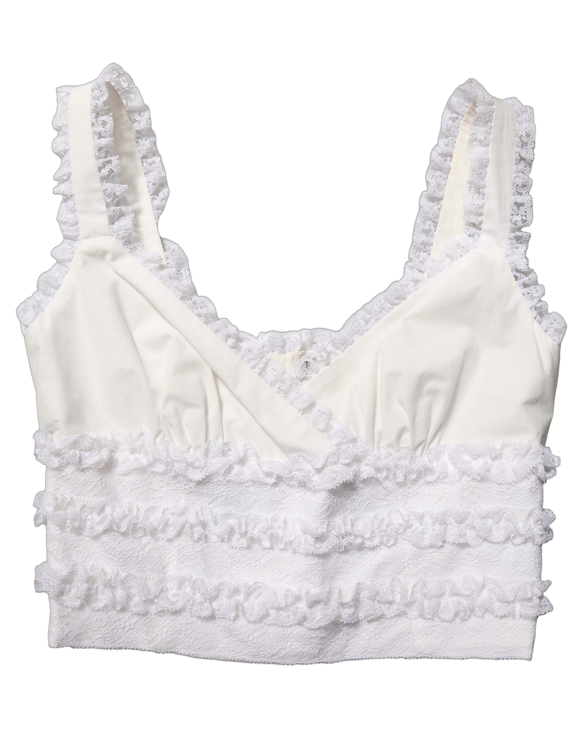 Dolce & Gabbana White Lace Trimmed Cotton Cropped Tank Women's Top (Pre-Owned)