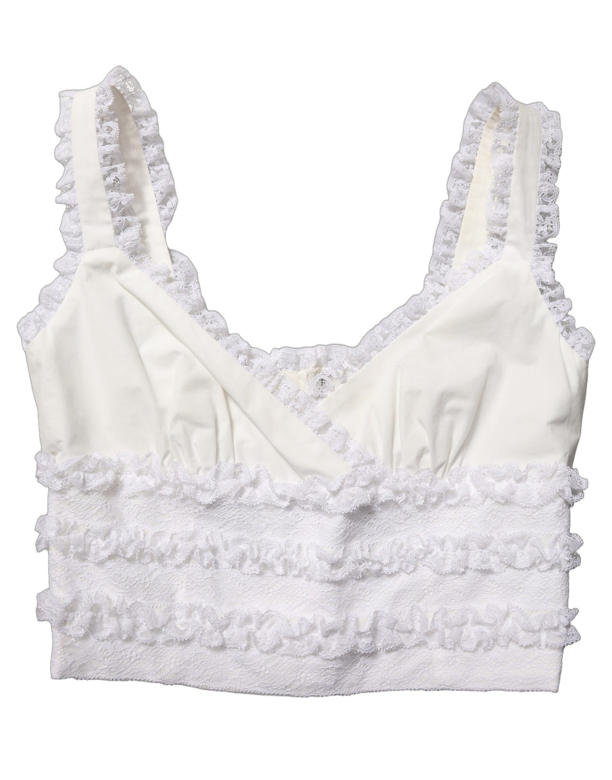Dolce & Gabbana White Lace Trimmed Cotton Cropped Tank Women's Top (Pre-Owned)