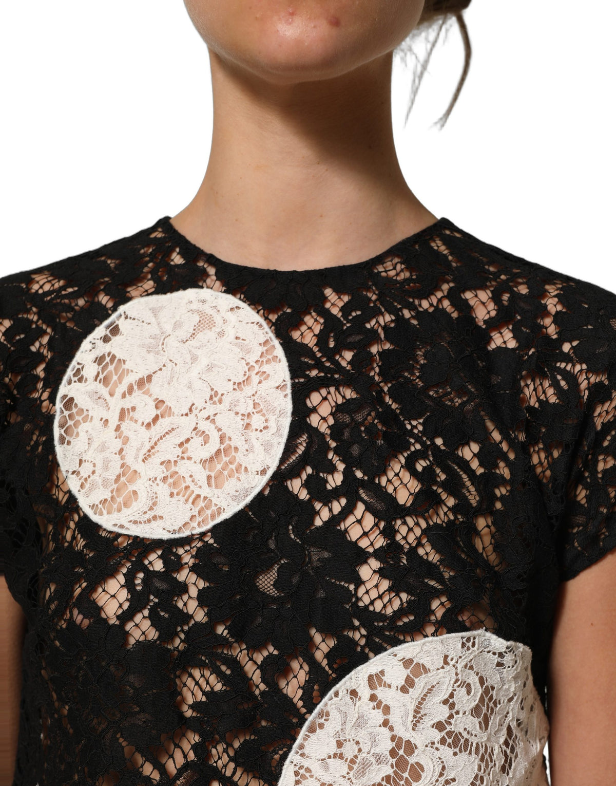 Dolce & Gabbana Black White Floral Lace Short Sleeve Blouse Women's Top