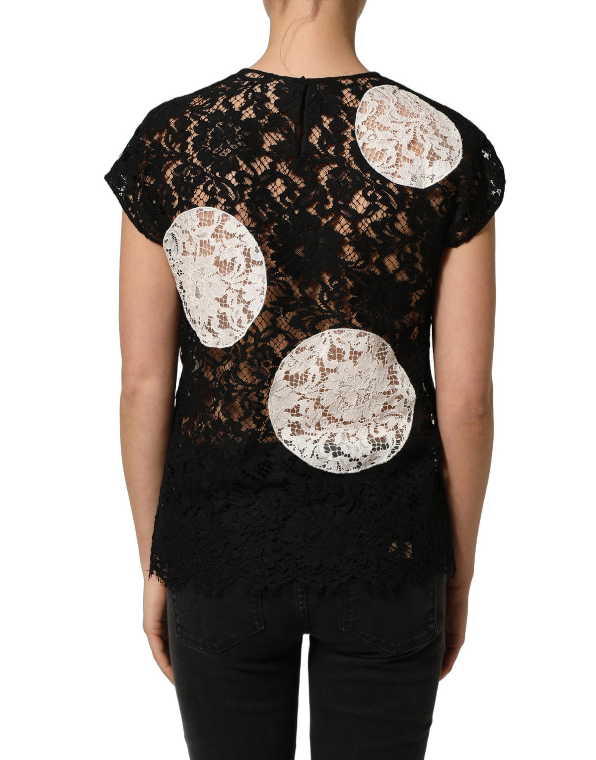 Dolce & Gabbana Black White Floral Lace Short Sleeve Blouse Women's Top