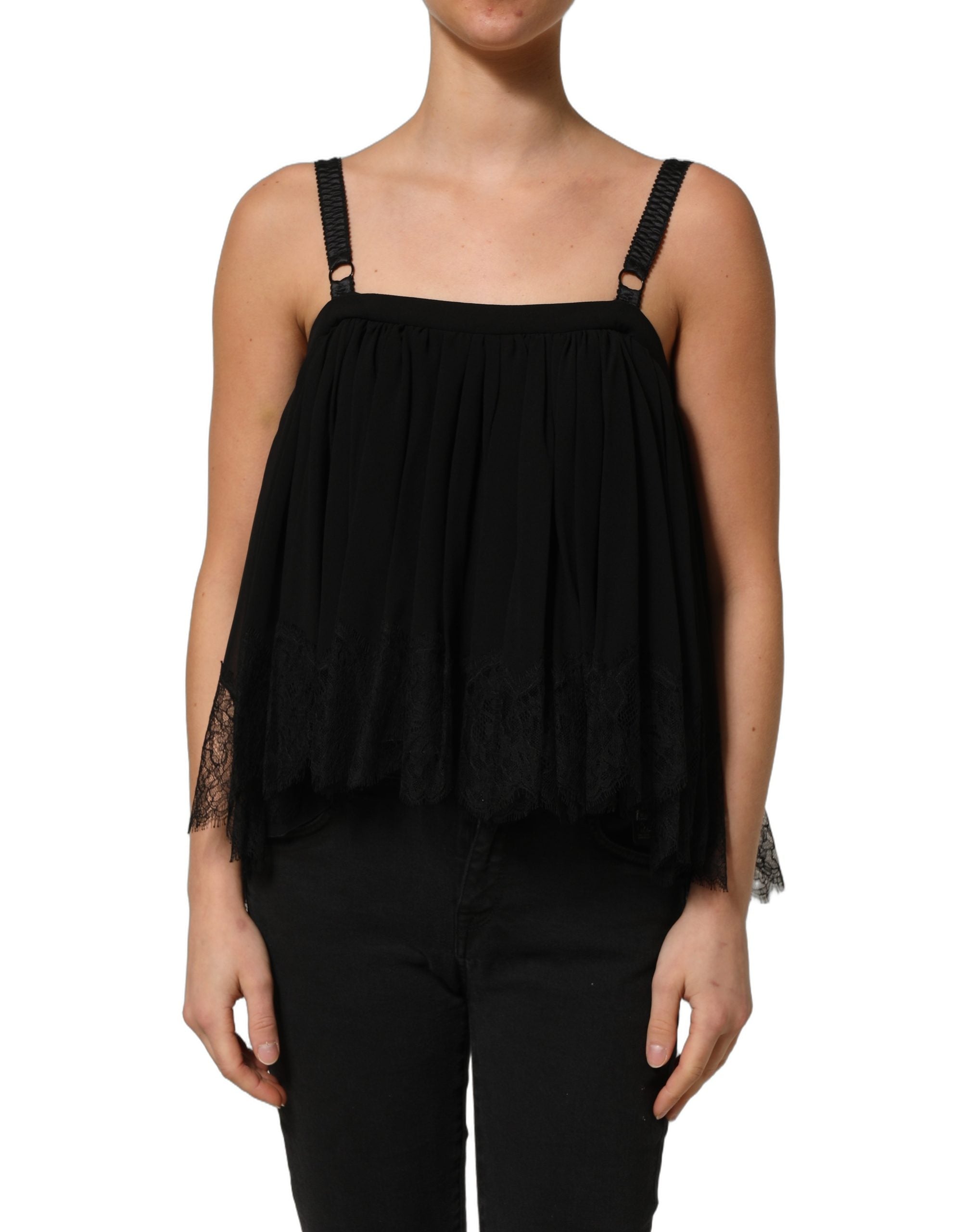 Dolce & Gabbana Black Sleeveless Floral Lace Tank Blouse Women's Top