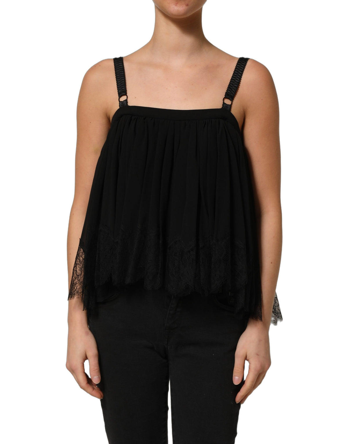 Dolce & Gabbana Black Sleeveless Floral Lace Tank Blouse Women's Top