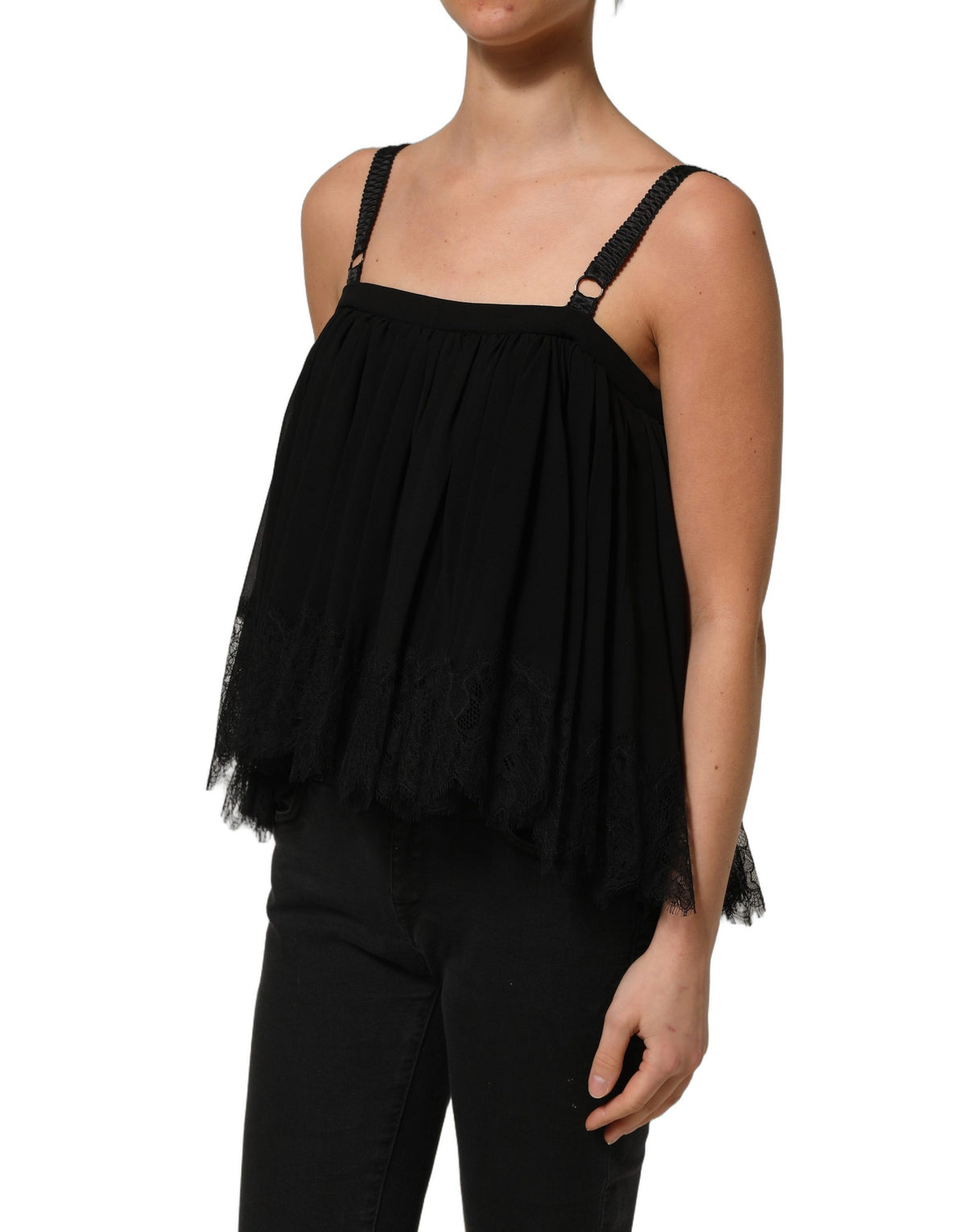 Dolce & Gabbana Black Sleeveless Floral Lace Tank Blouse Women's Top