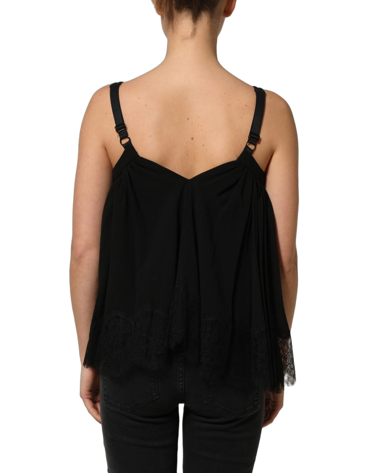 Dolce & Gabbana Black Sleeveless Floral Lace Tank Blouse Women's Top