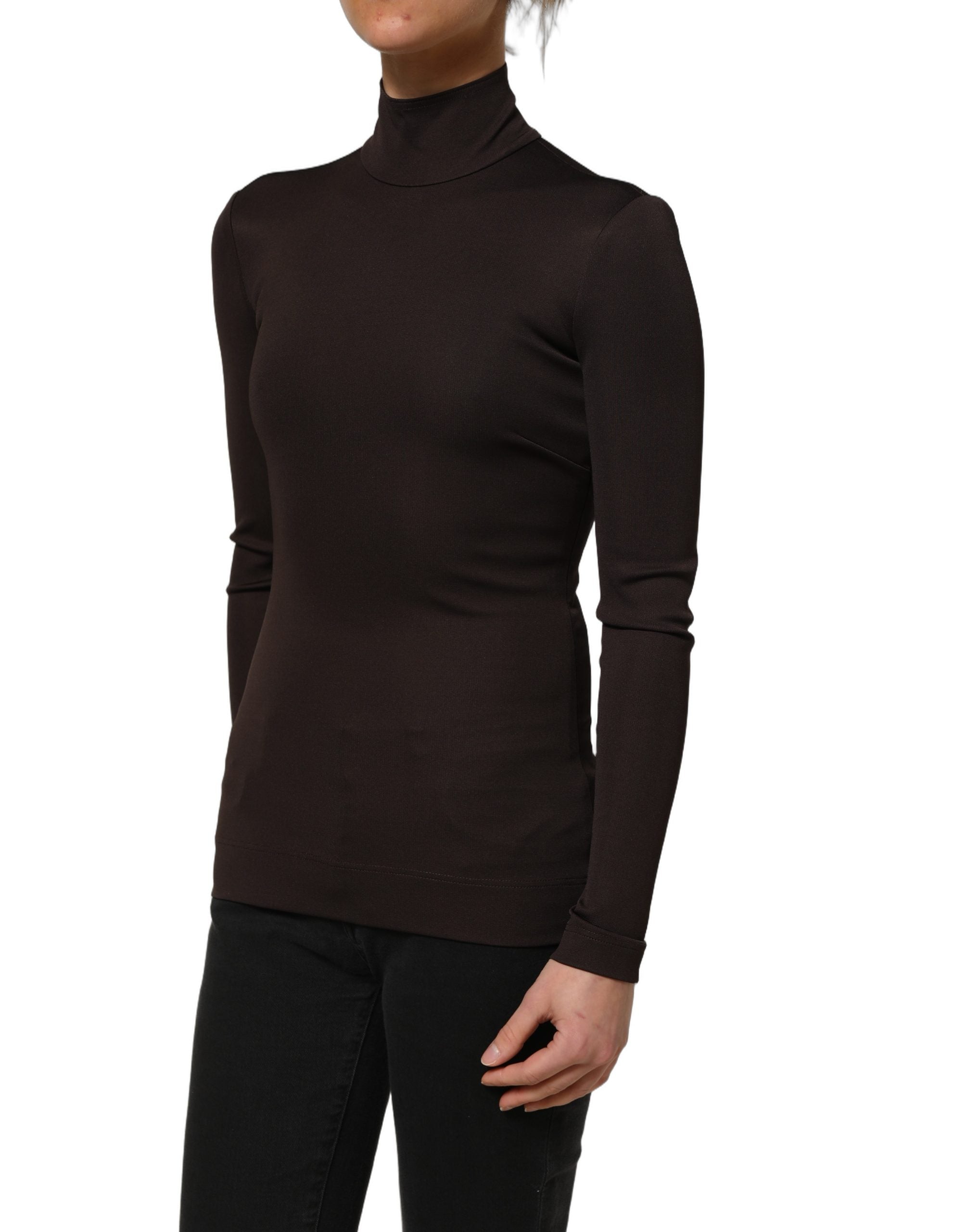 Dolce & Gabbana Brown Turtleneck Long Sleeves Blouse Women's Top (Pre-Owned)