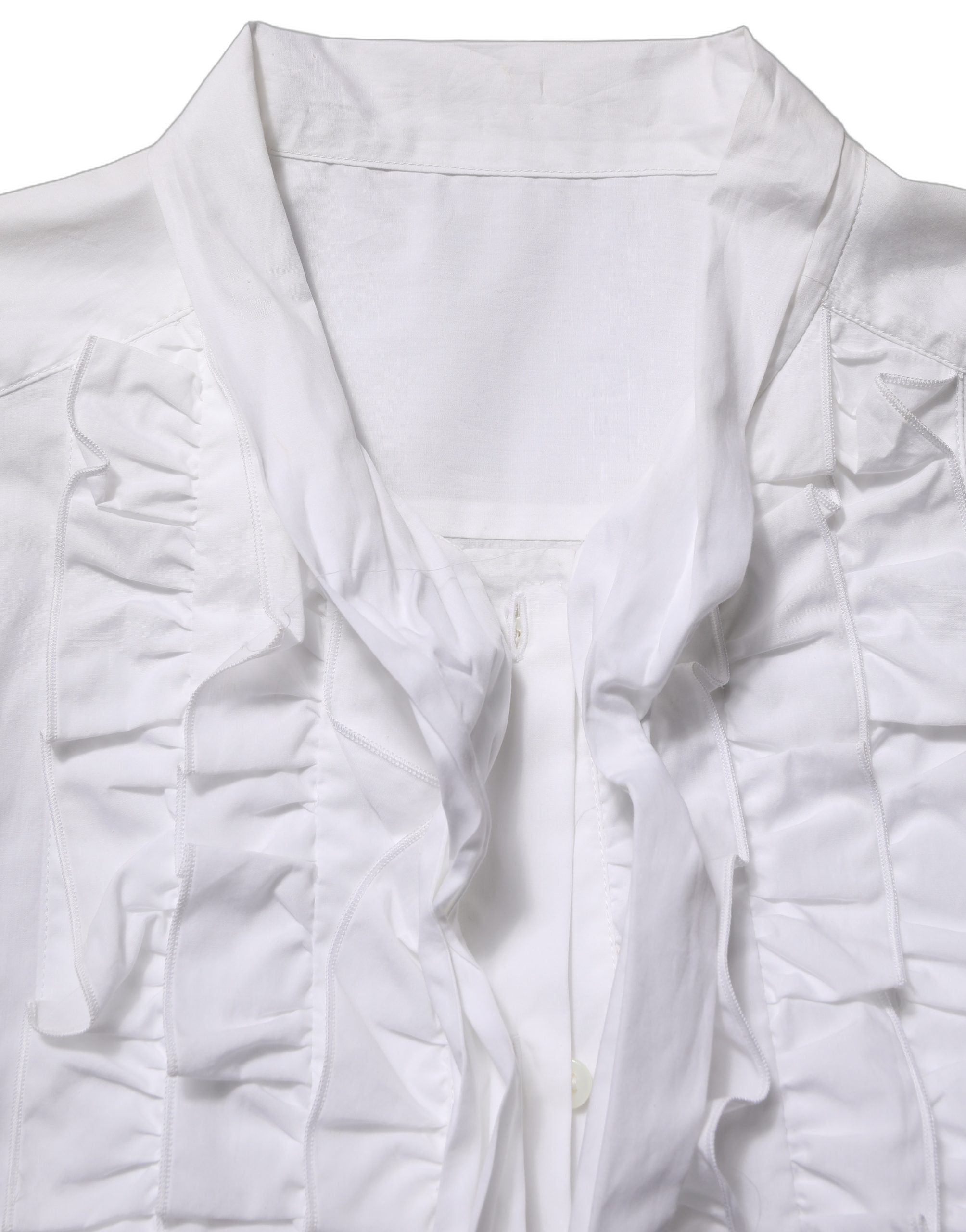 Dolce & Gabbana White Ruffled Bib Long Sleeves Blouse Women's Top