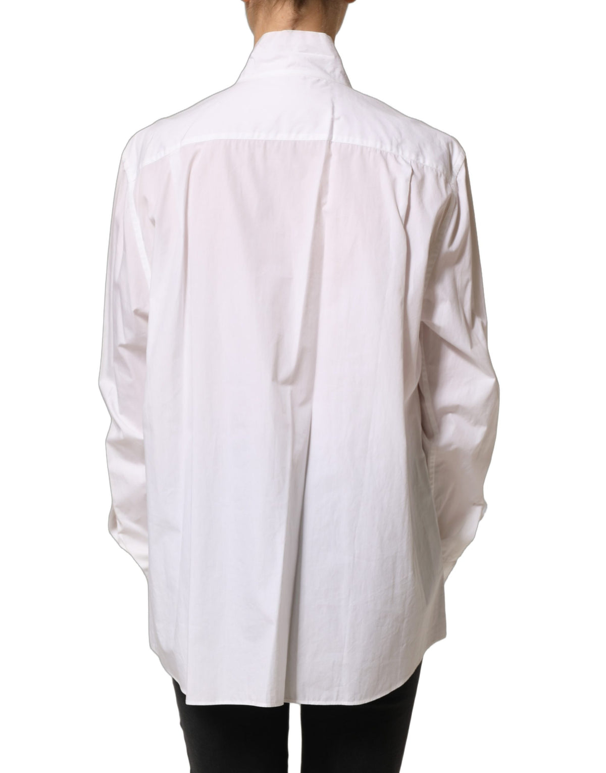 Dolce & Gabbana White Ruffled Bib Long Sleeves Blouse Women's Top