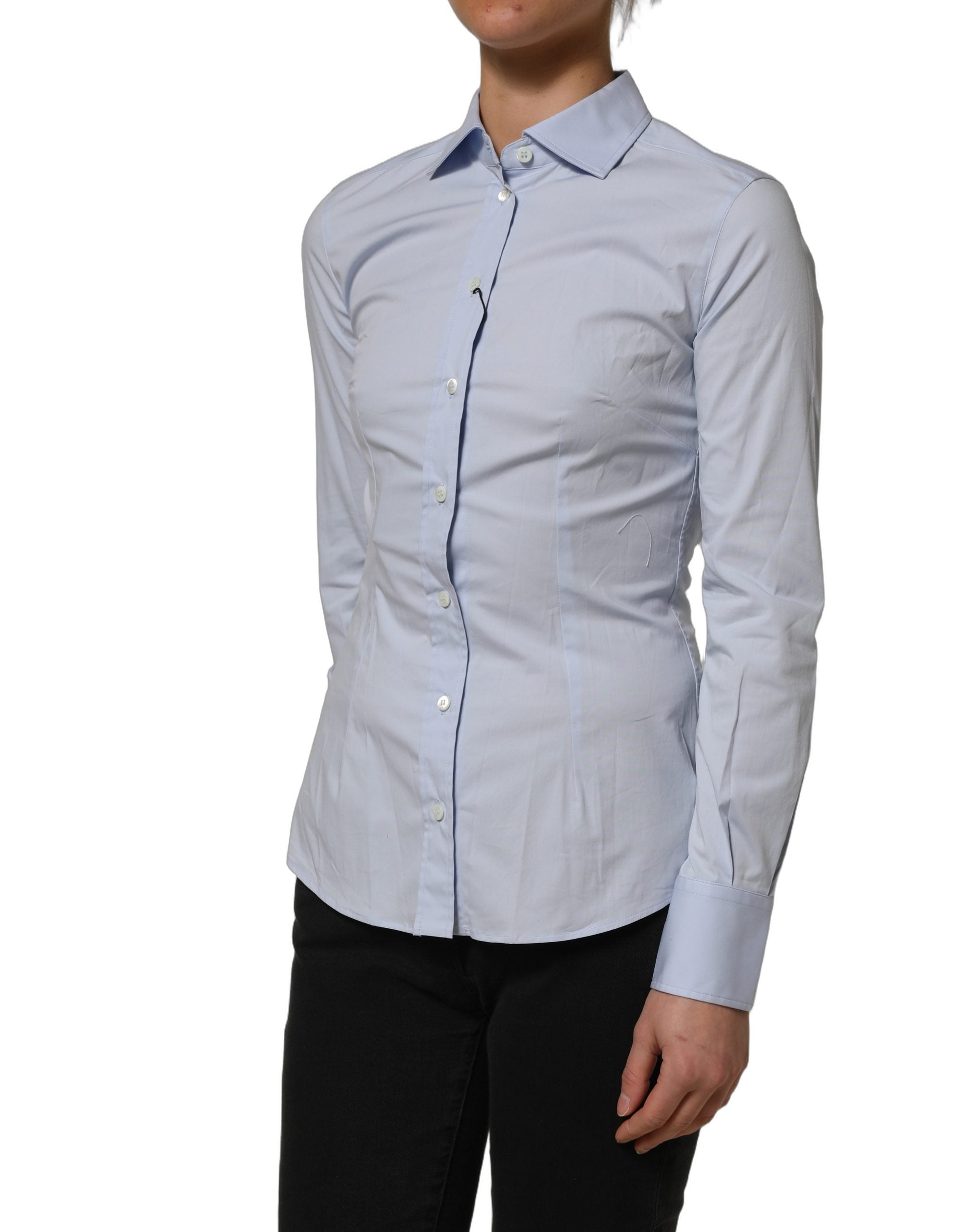 Dolce & Gabbana Blue Collared Long Sleeves Dress Shirt Women's Top (Pre-Owned)