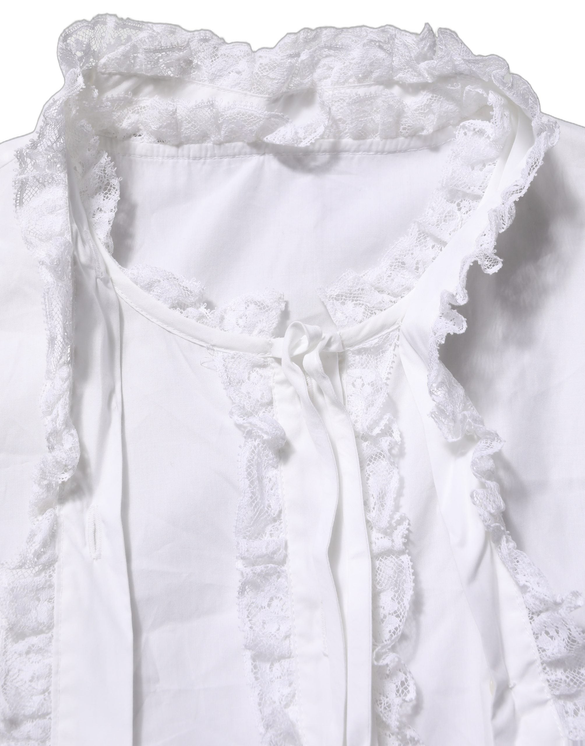 Dolce & Gabbana White Ruffled Lace Embellished Blouse Women's Top